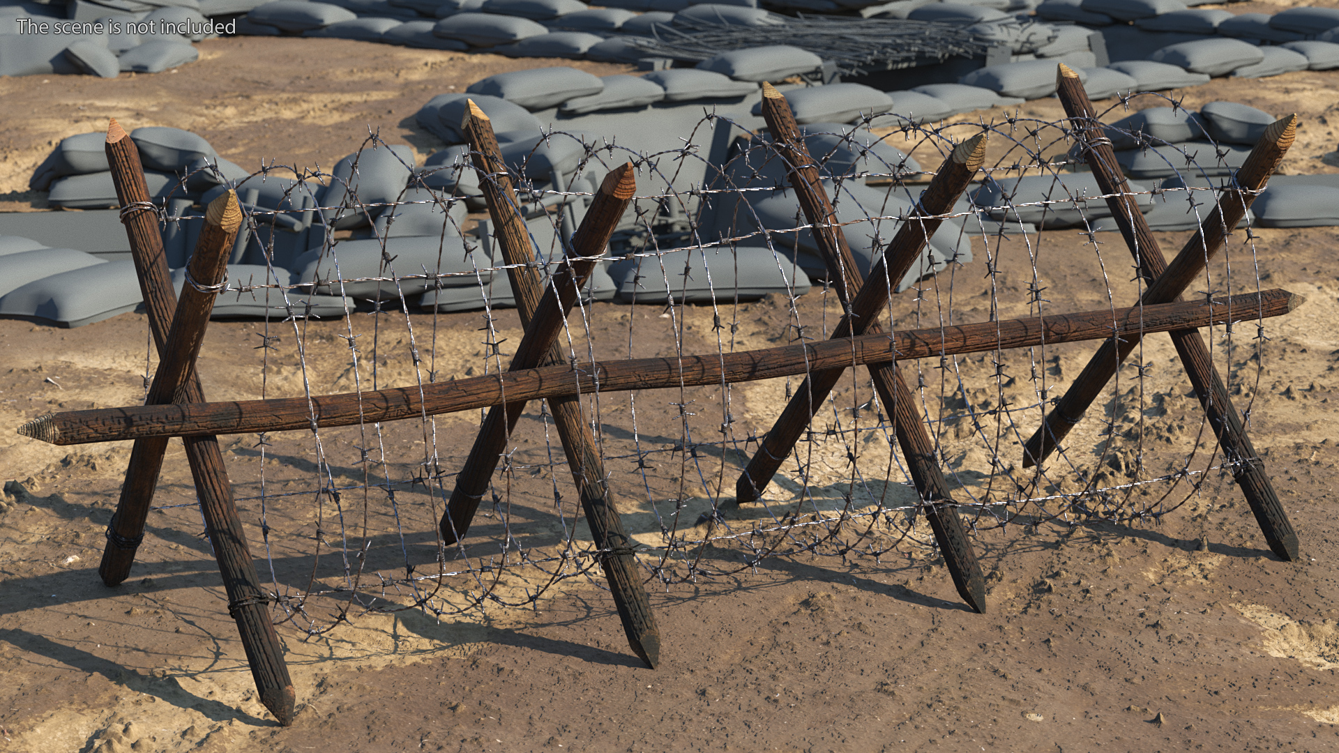 Cheval de Frise Barbed Wire Fence Old 3D