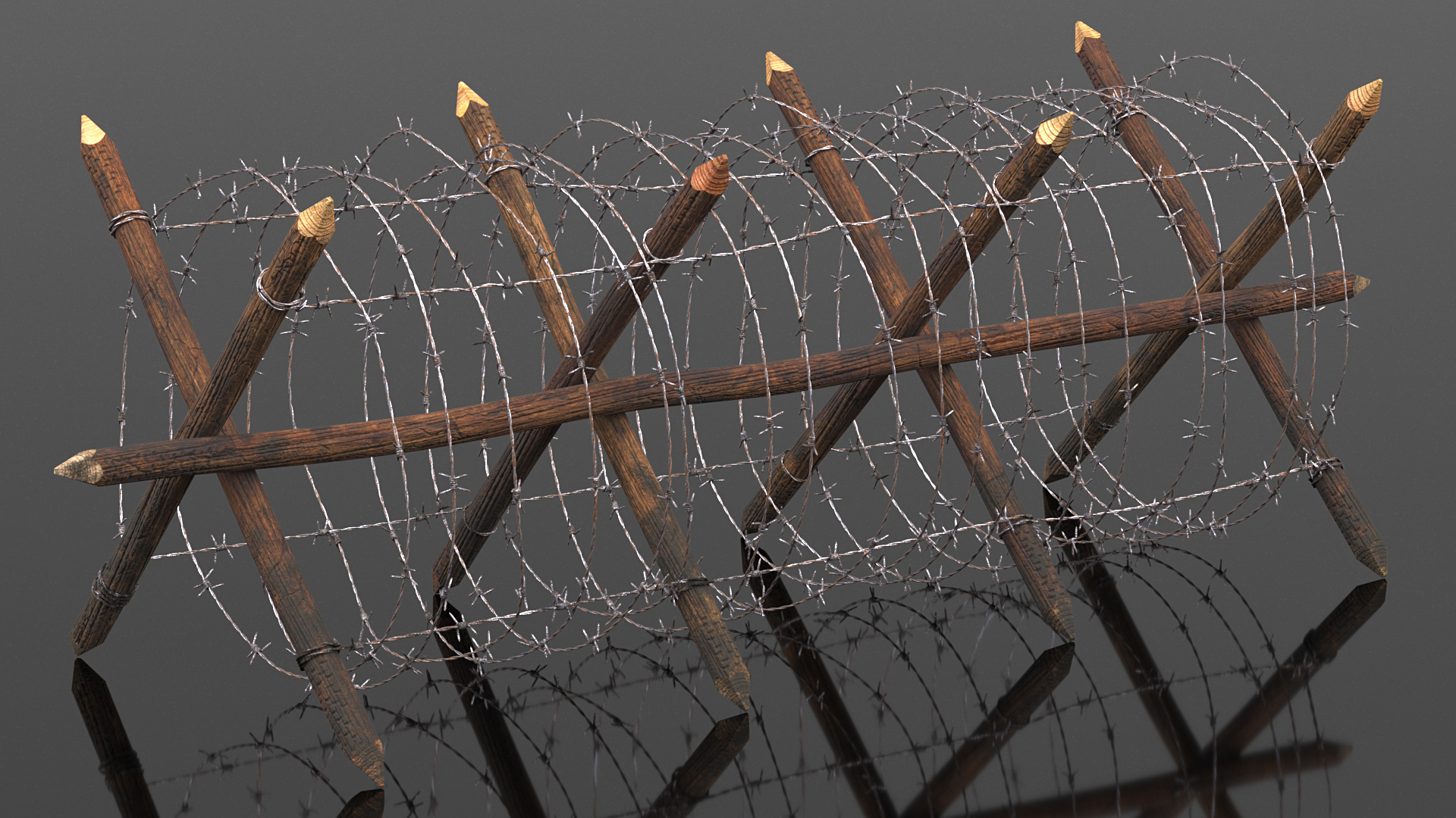 Cheval de Frise Barbed Wire Fence Old 3D