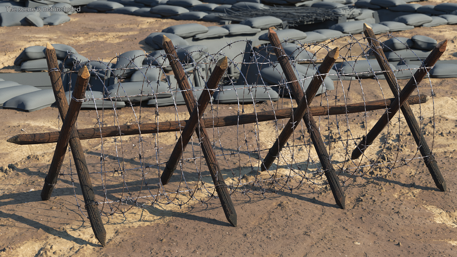 Cheval de Frise Barbed Wire Fence Old 3D