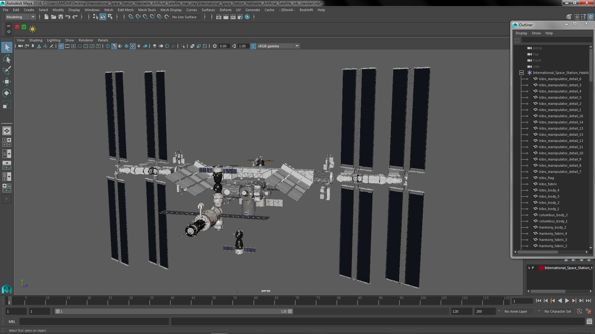 3D International Space Station Habitable Artificial Satellite model