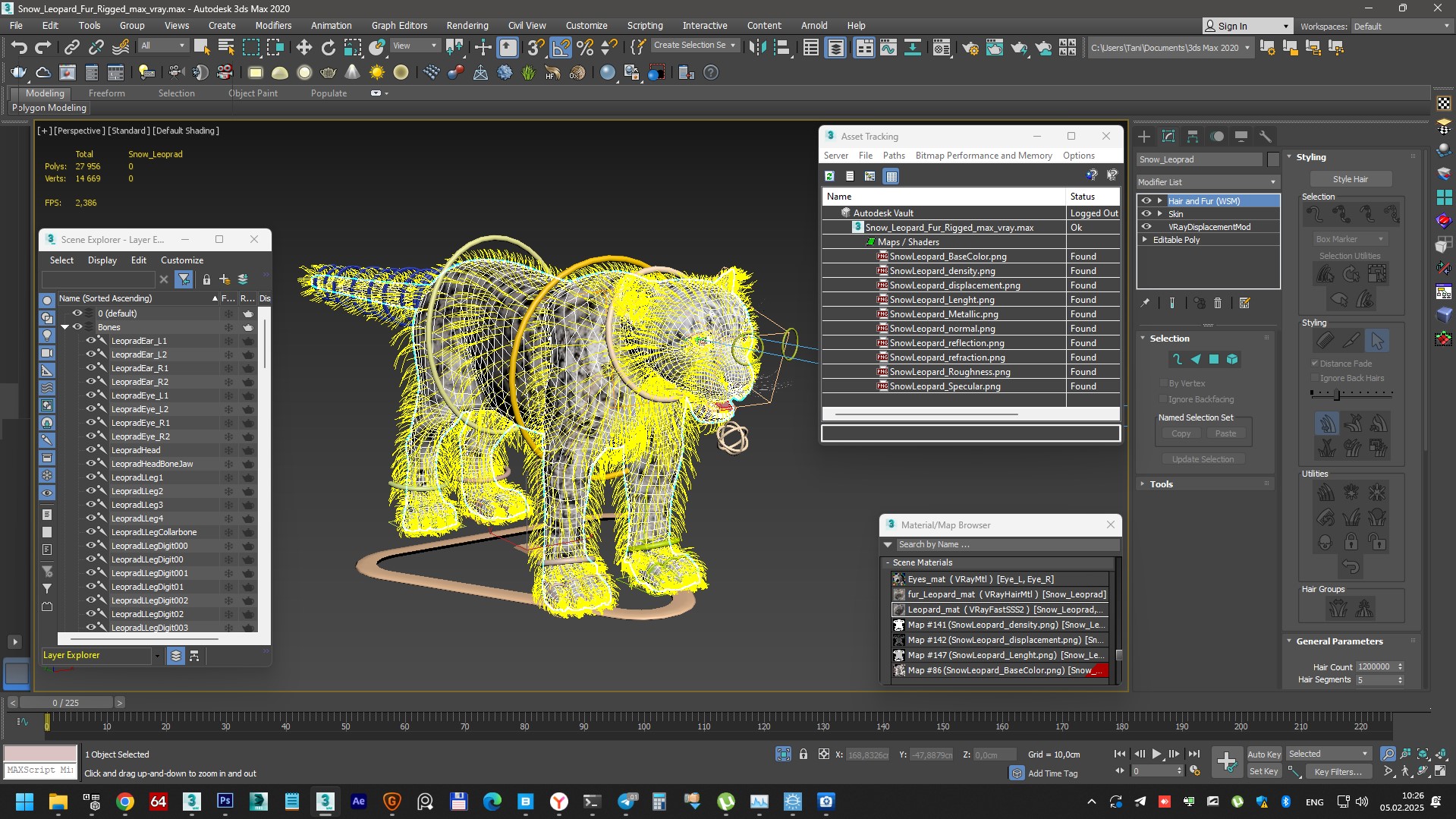 3D Snow Leopard Fur Rigged model