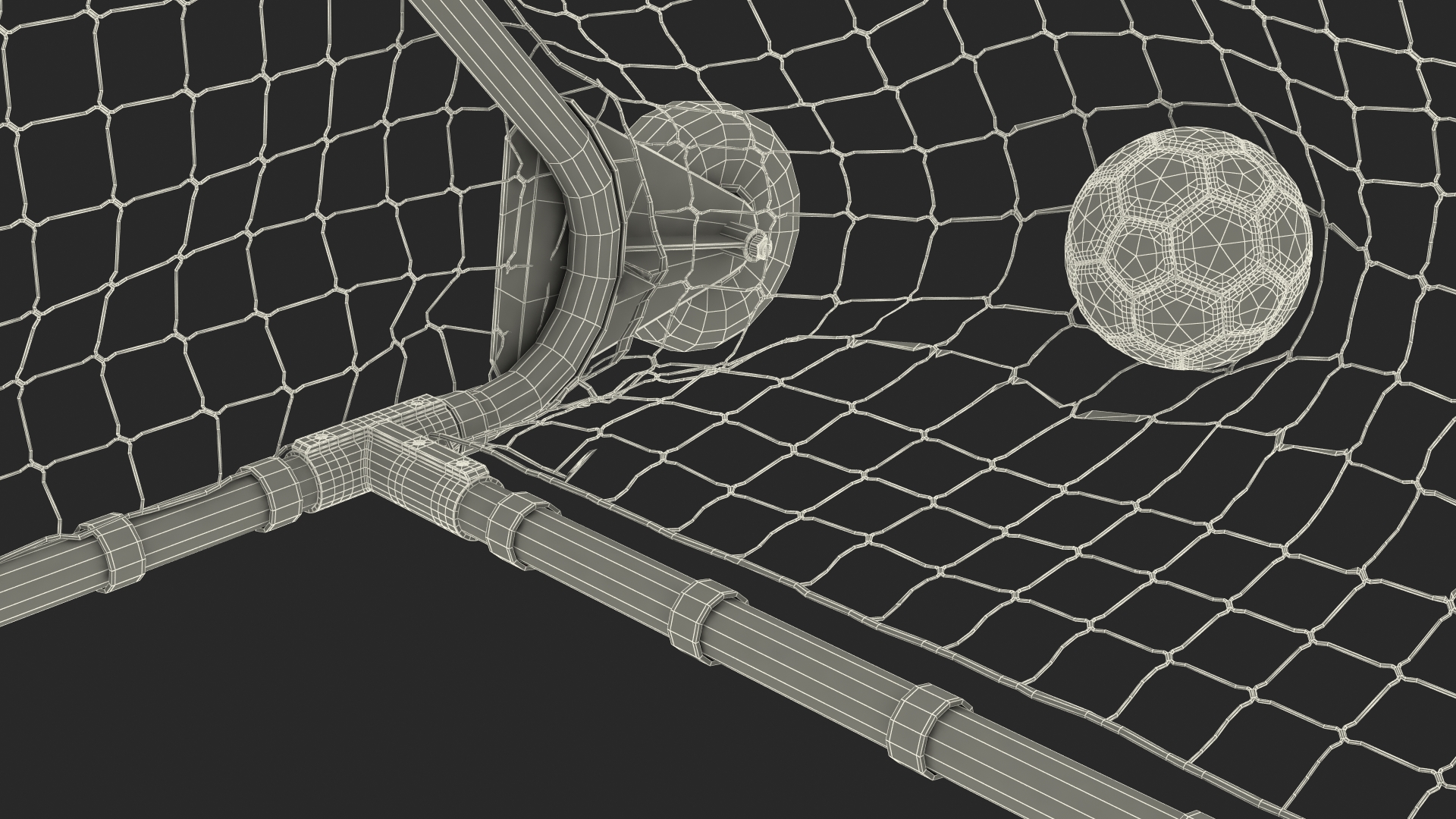 3D Animated Soccer Ball Flies into Goal Net Slowmotion