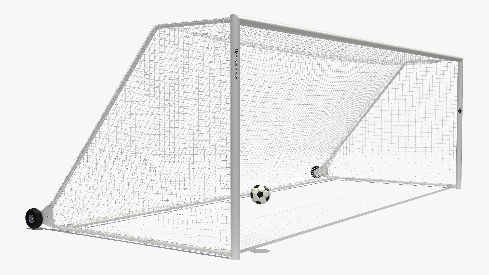 3D Animated Soccer Ball Flies into Goal Net Slowmotion