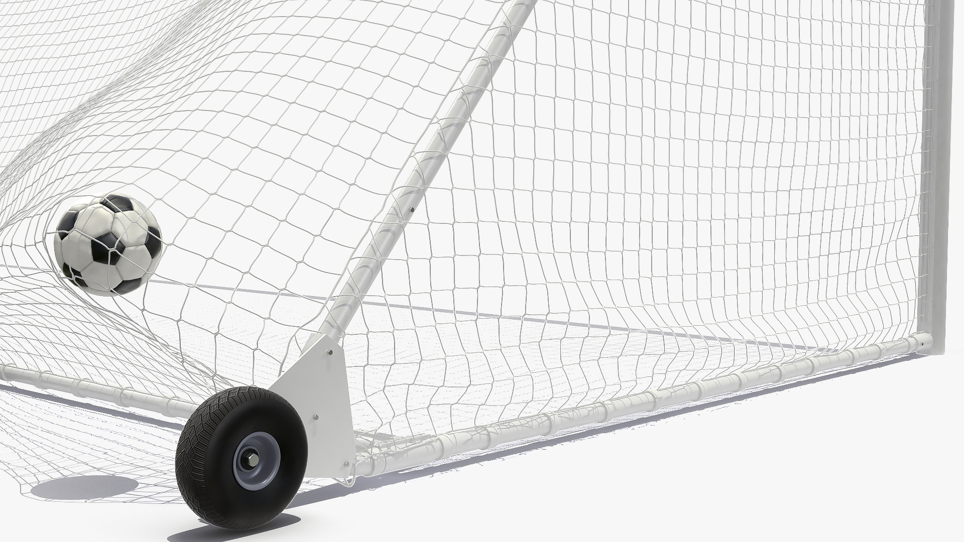 3D Animated Soccer Ball Flies into Goal Net Slowmotion