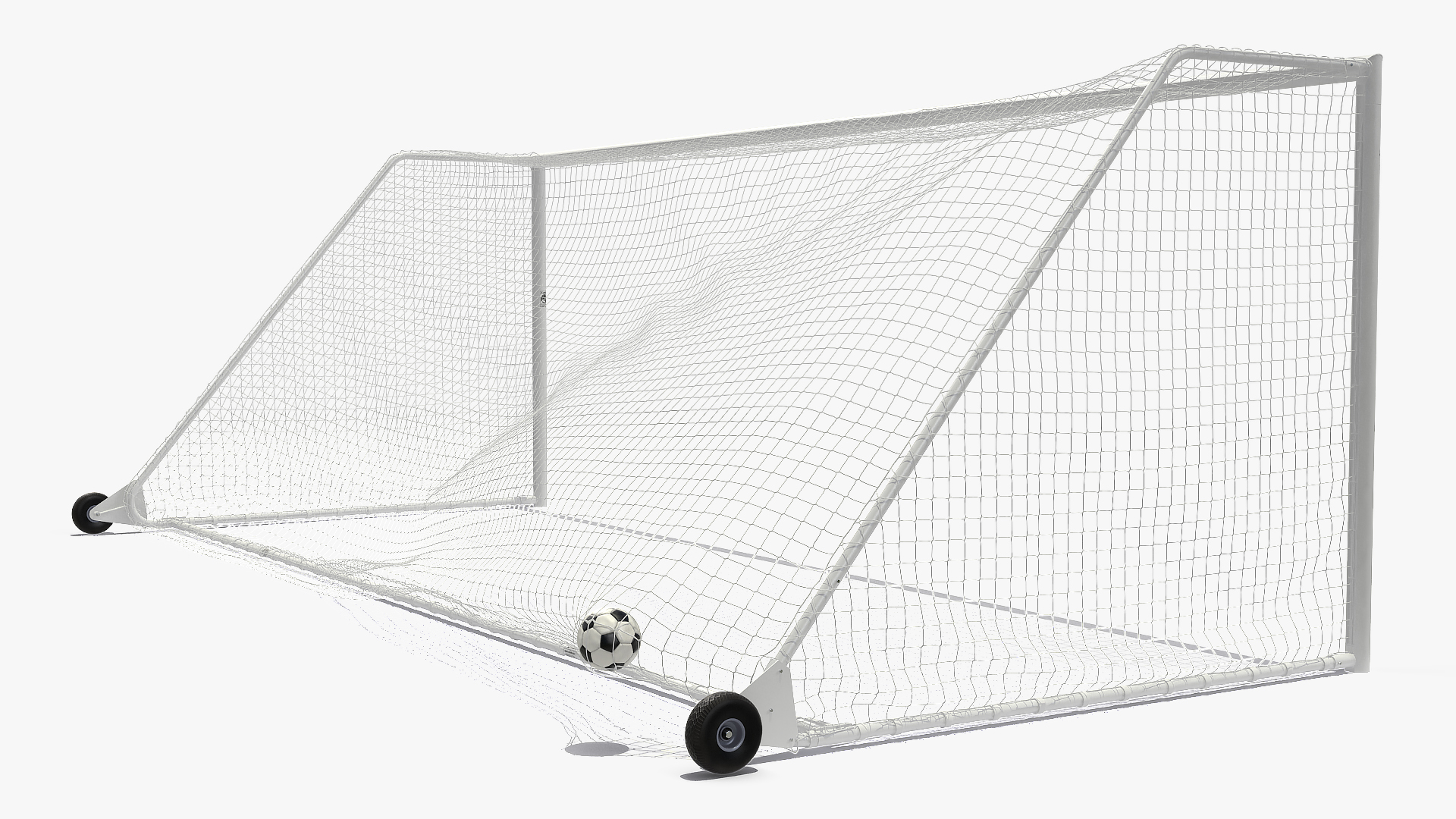 3D Animated Soccer Ball Flies into Goal Net Slowmotion