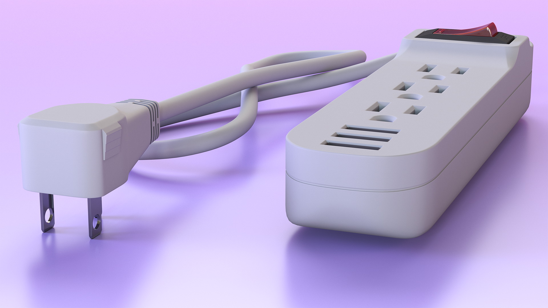 Mini Power Strip with 3 USB Charging Ports 3D