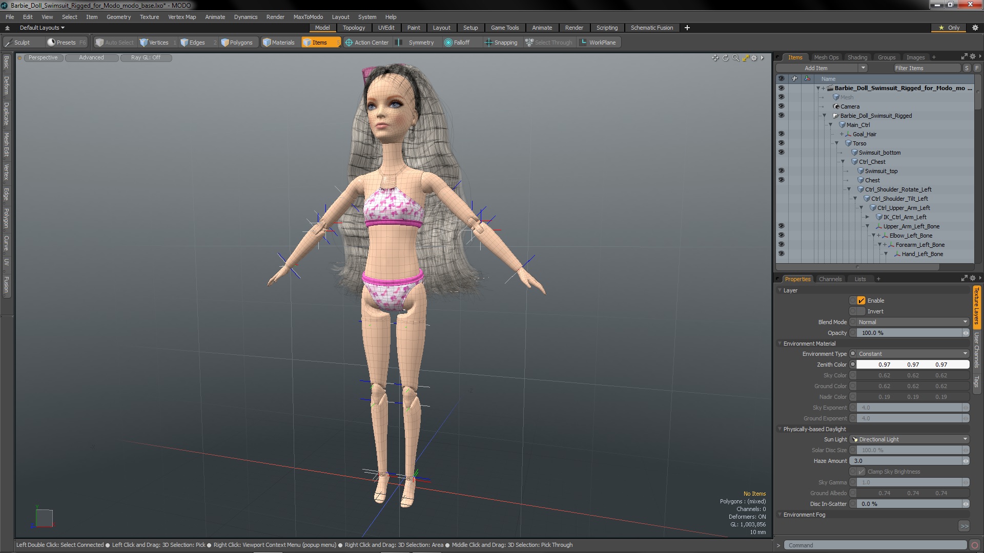 3D Barbie Doll Swimsuit Rigged for Modo