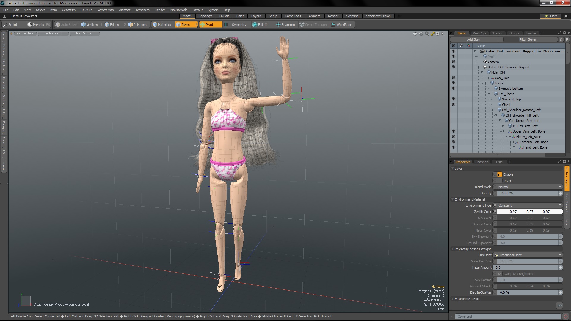 3D Barbie Doll Swimsuit Rigged for Modo