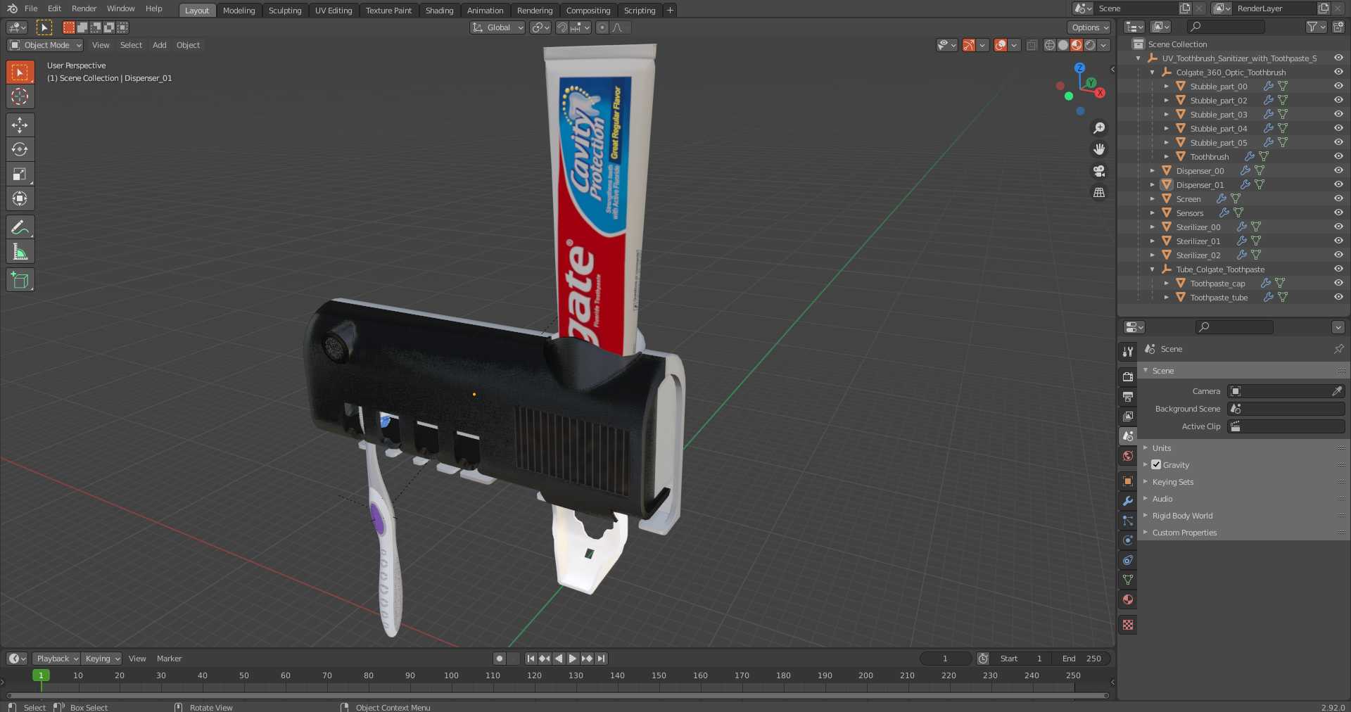 UV Toothbrush Sanitizer with Toothpaste Squeezer Black 3D model