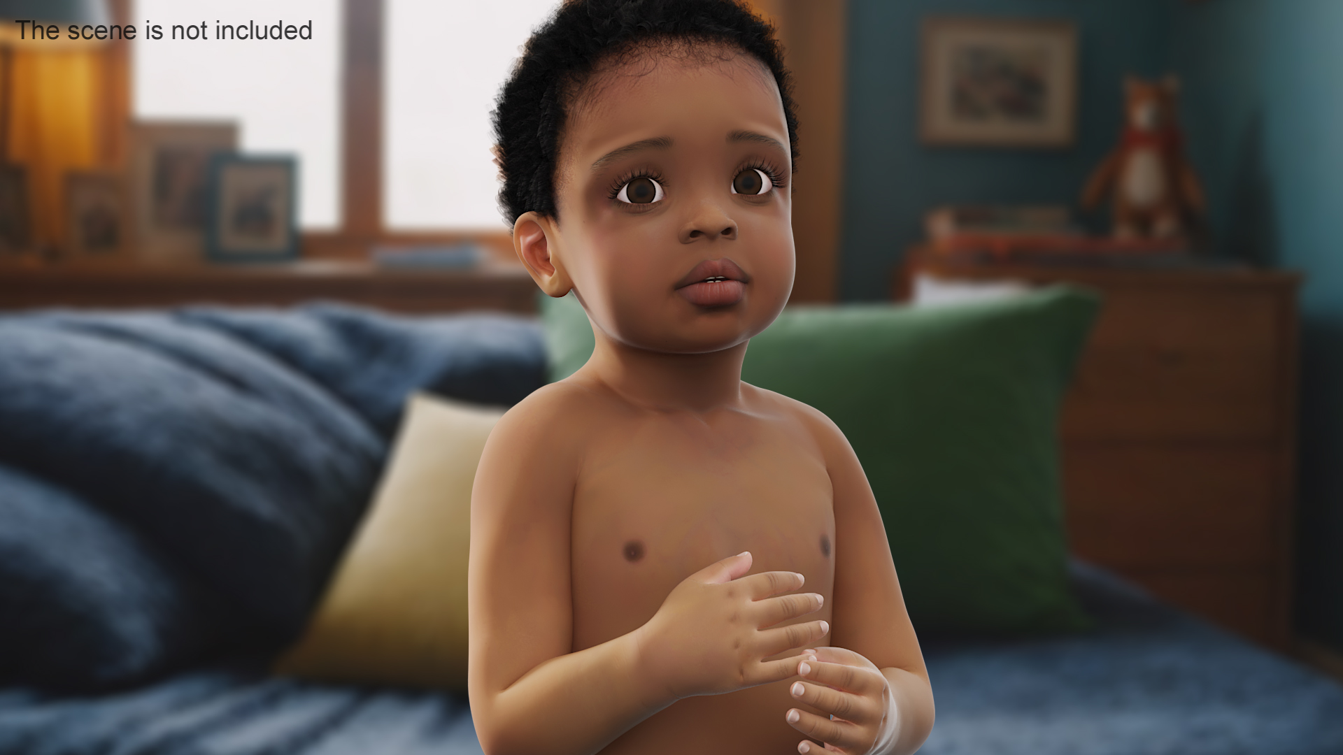 Toddler Black Boy Light Skin in Diaper Standing 3D