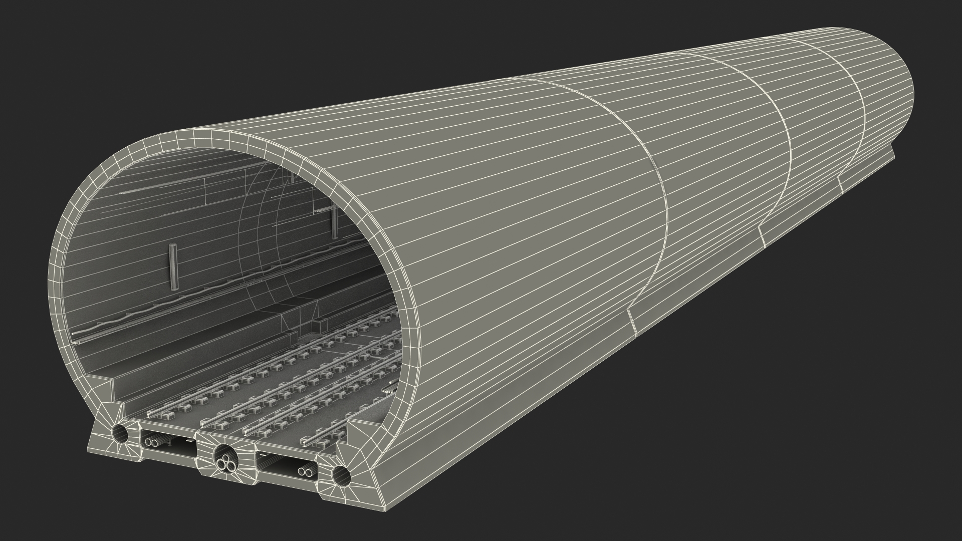 Railway Tunnel Section with Train and Worker 3D model