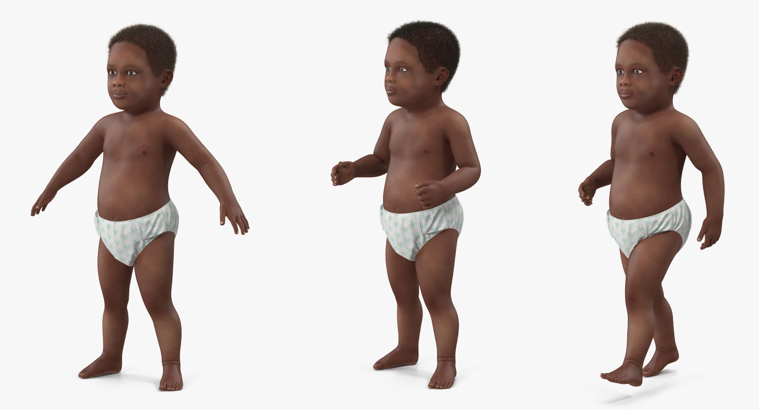 African American Baby with Fur Rigged 3D