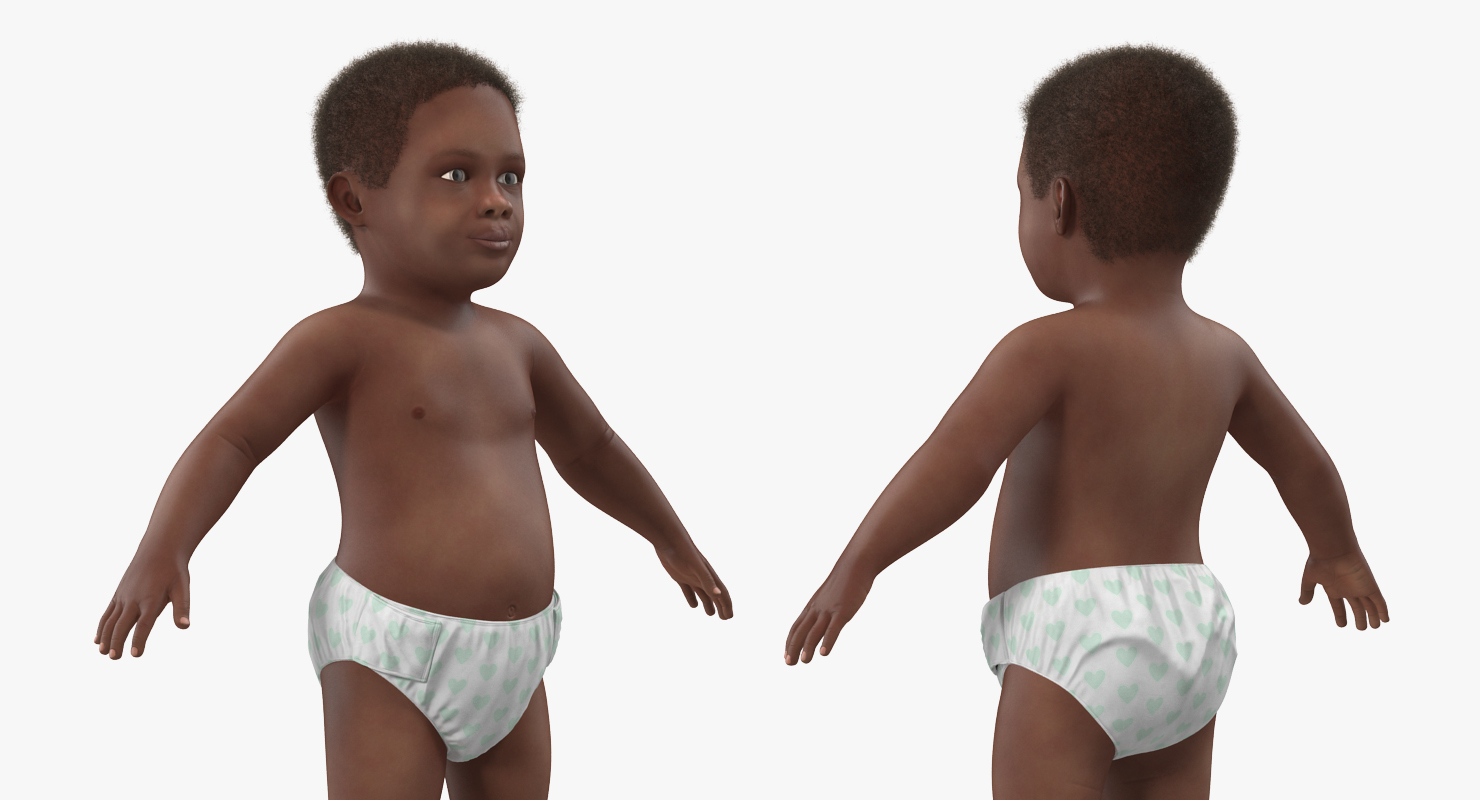 African American Baby with Fur Rigged 3D