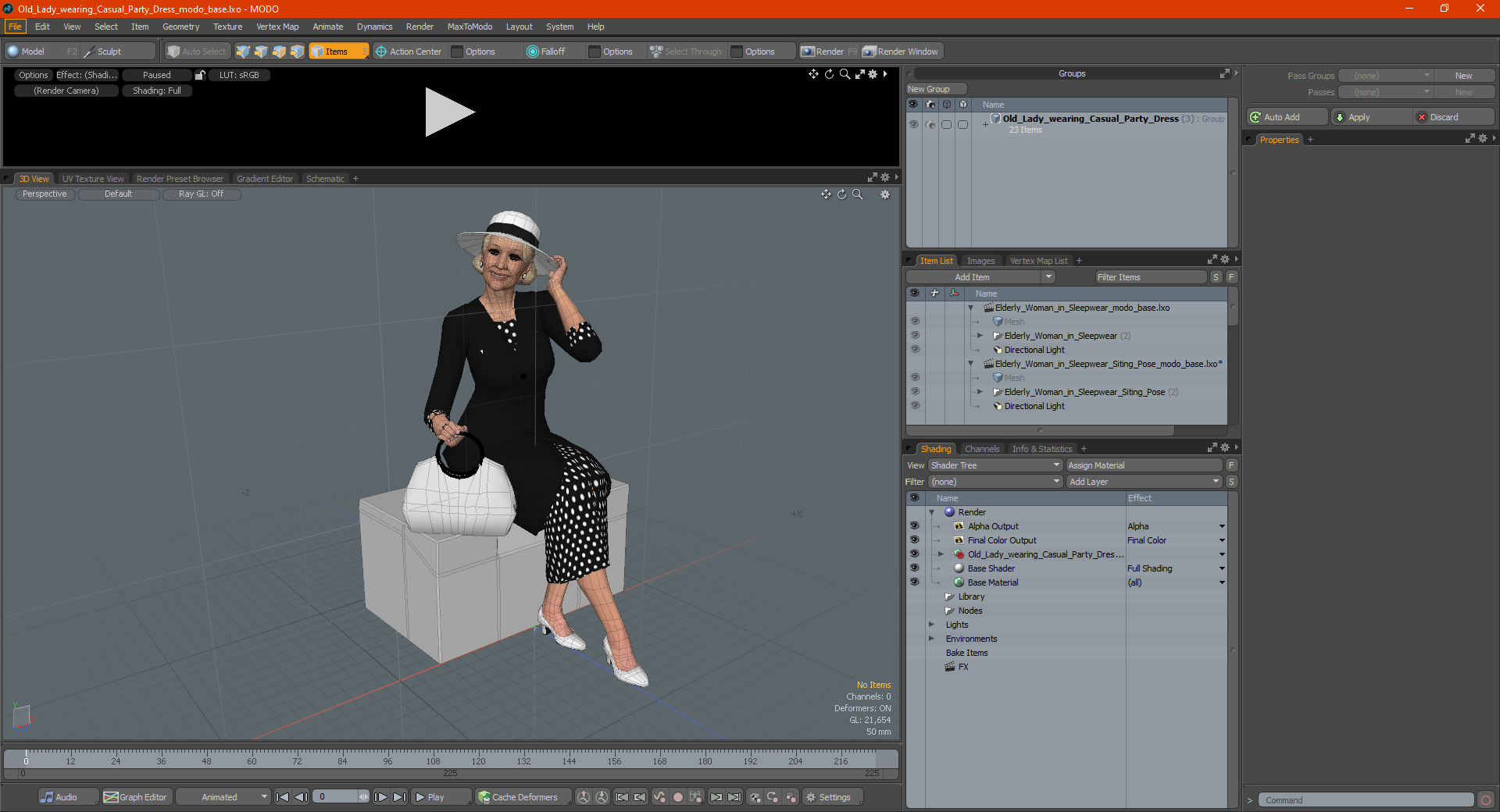 3D model Old Lady wearing Casual Party Dress