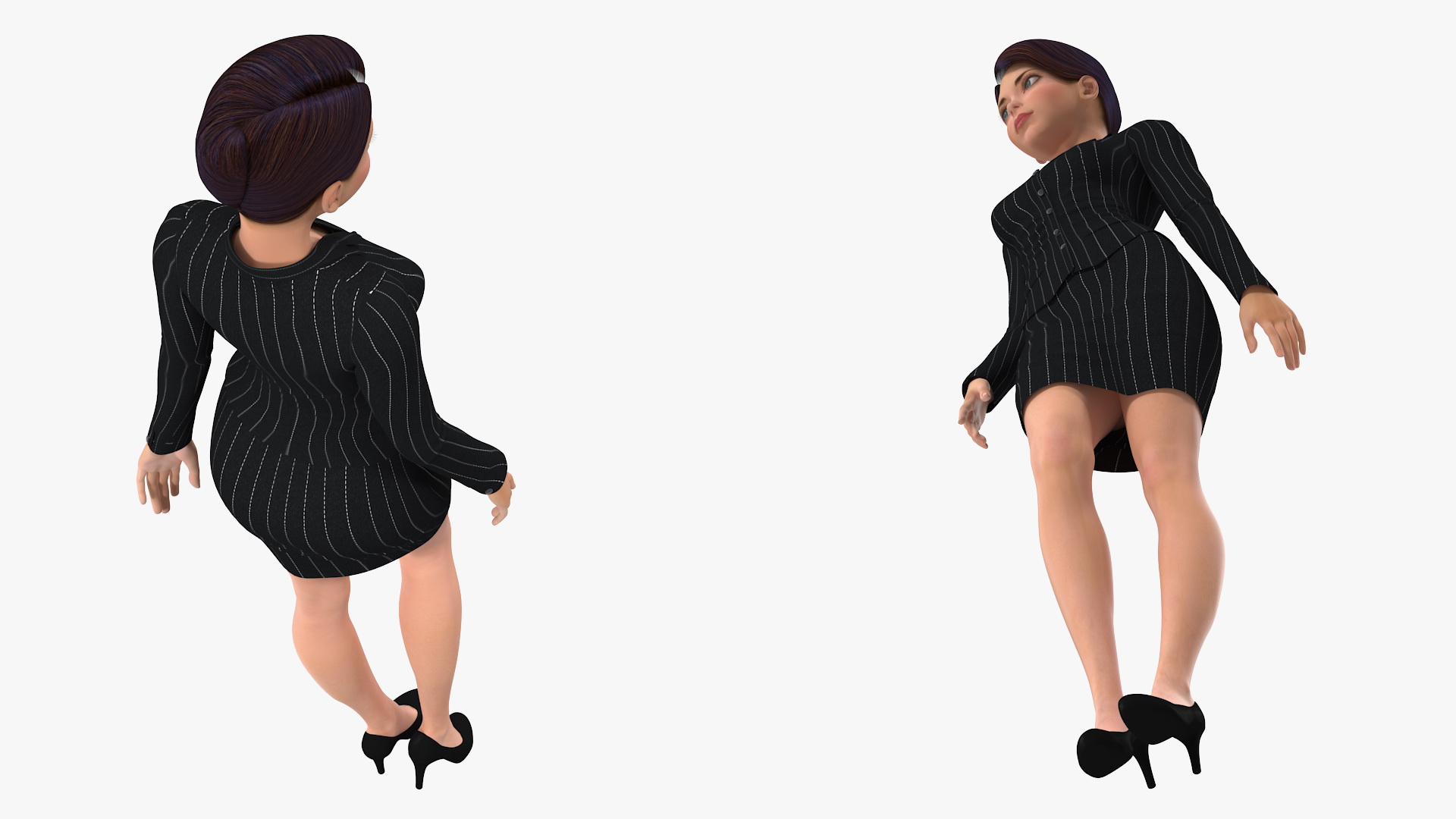 Cartoon Young Girl Office Clothes Standing Pose 3D