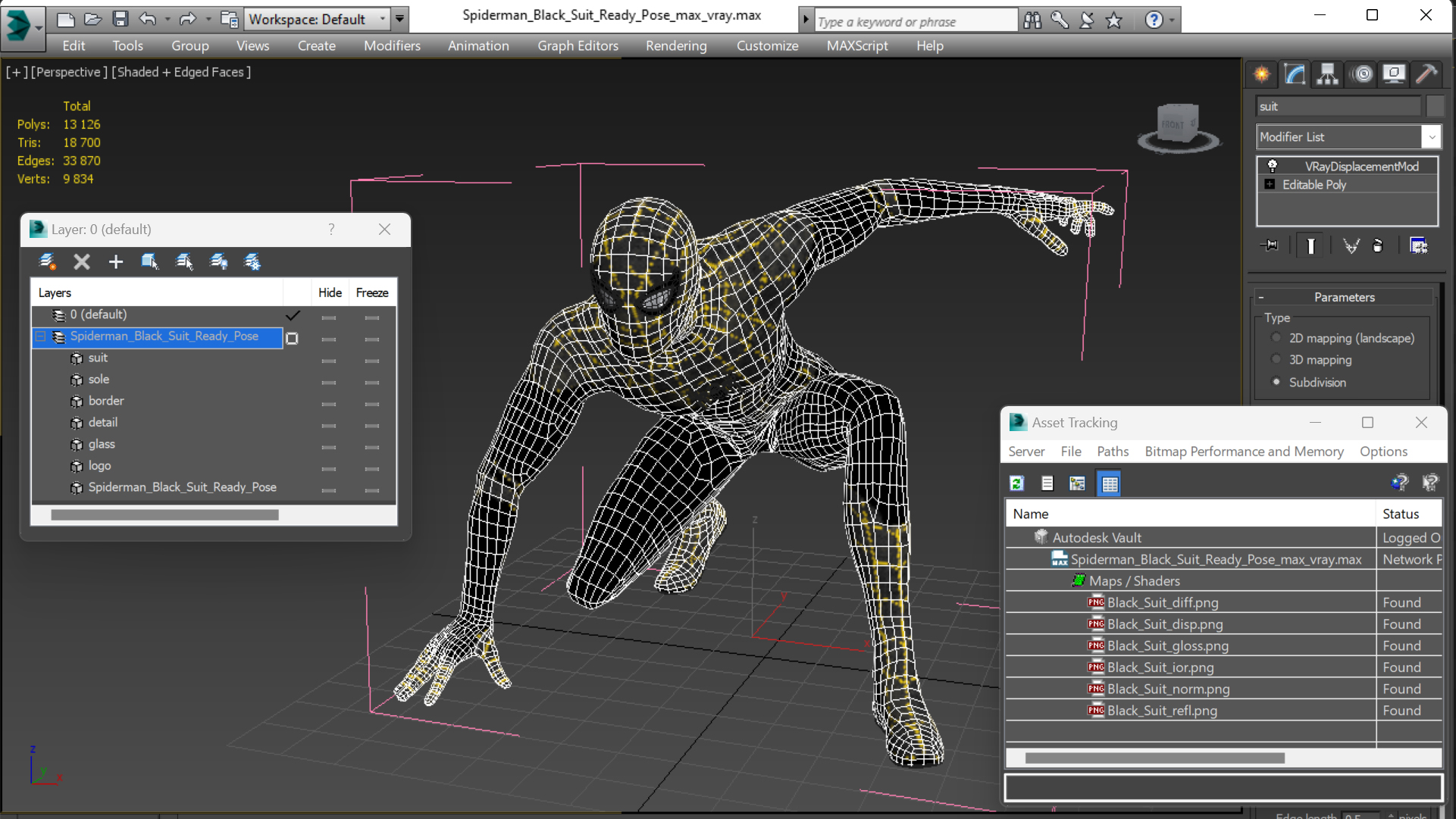 3D Spiderman Black Suit Ready Pose