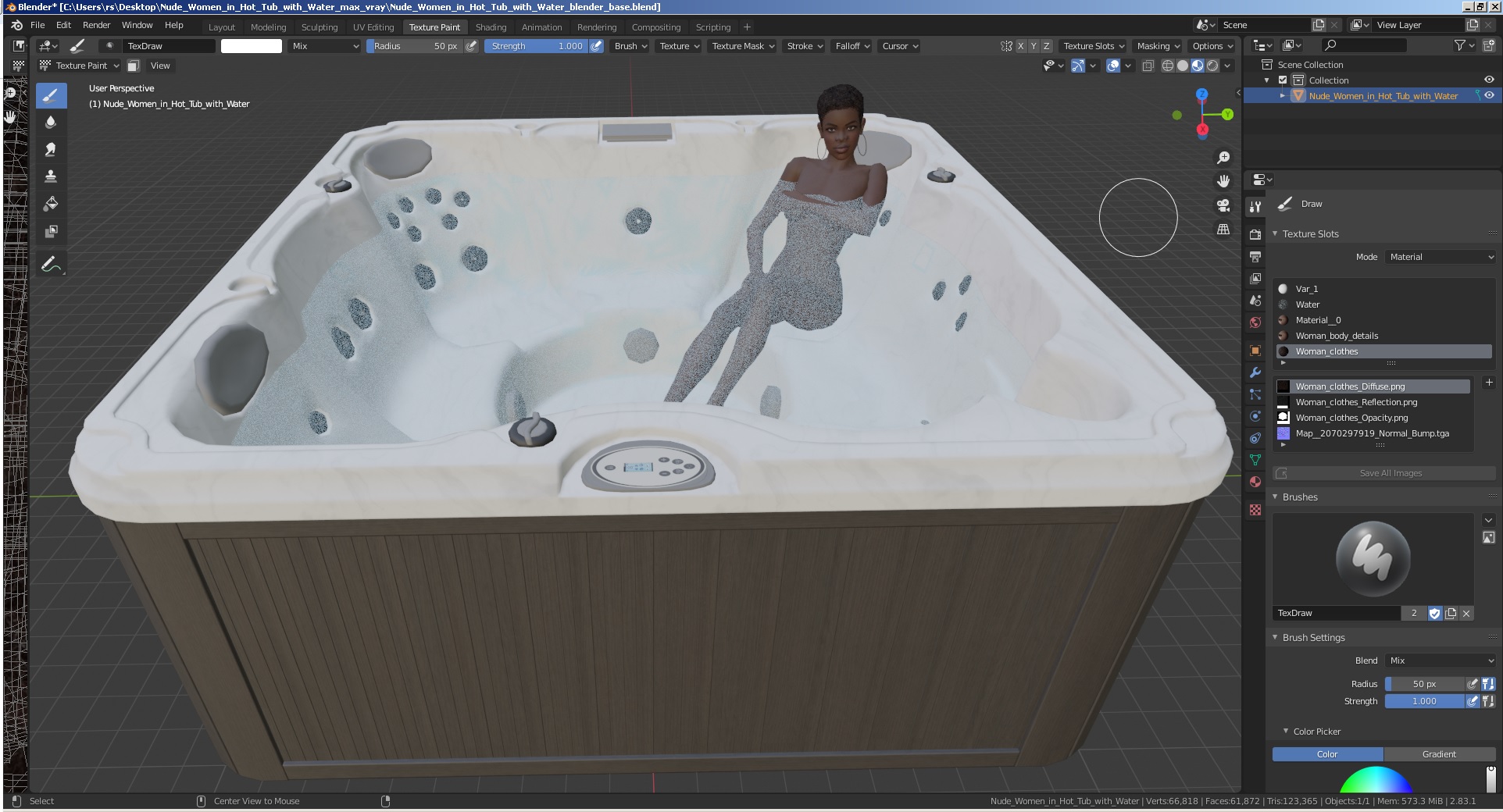 Nude Women in Hot Tub with Water 3D