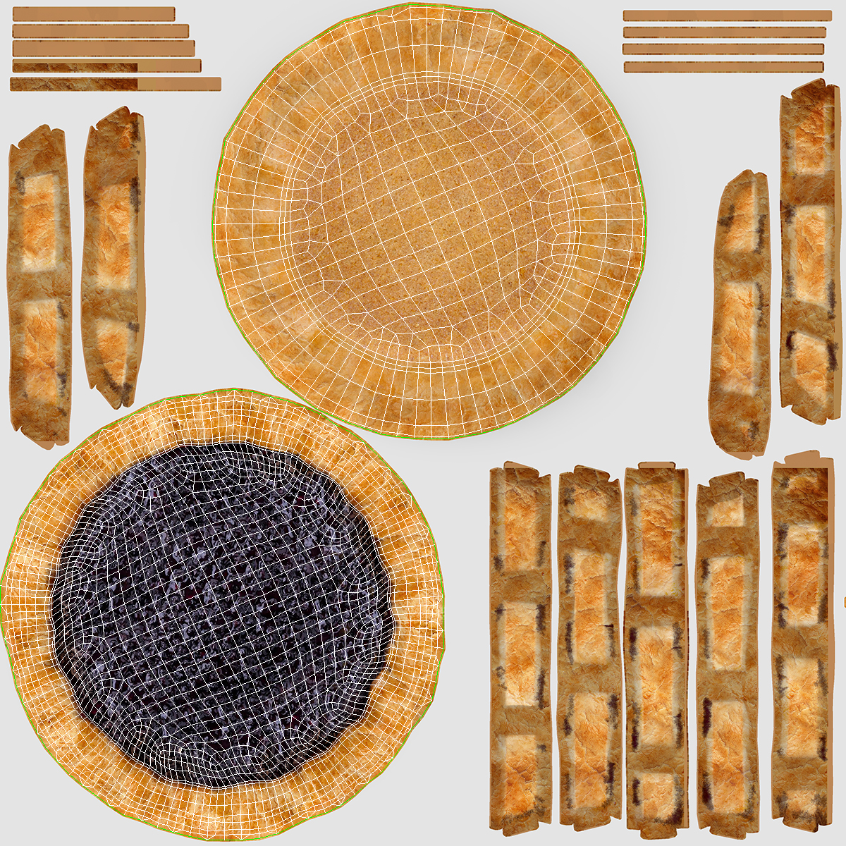 3D Open Face Blueberry Pie model