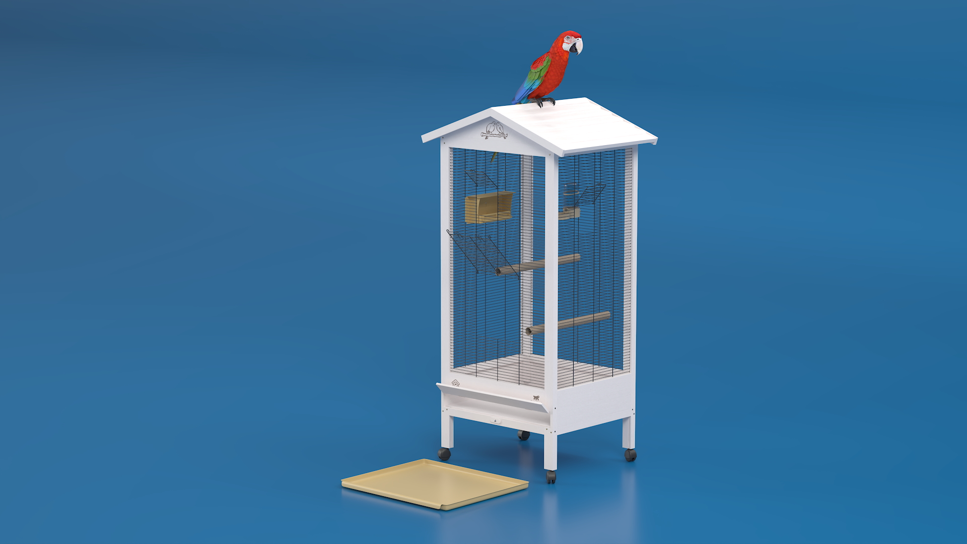 3D Bird Cage with Parrot