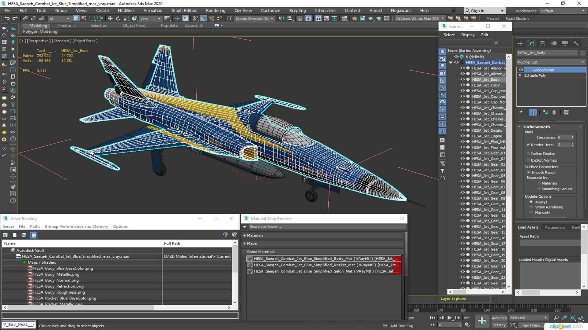 3D HESA Saeqeh Combat Jet Blue Simplified model