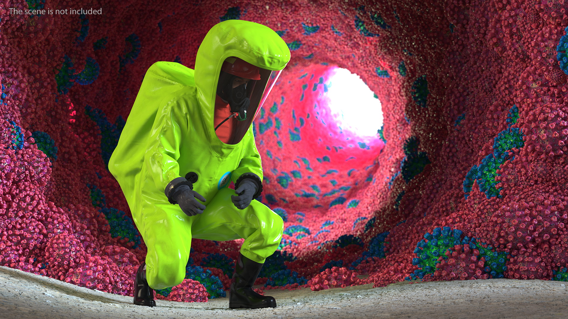 3D Heavy Duty Chemical Protective Suit Green Rigged model