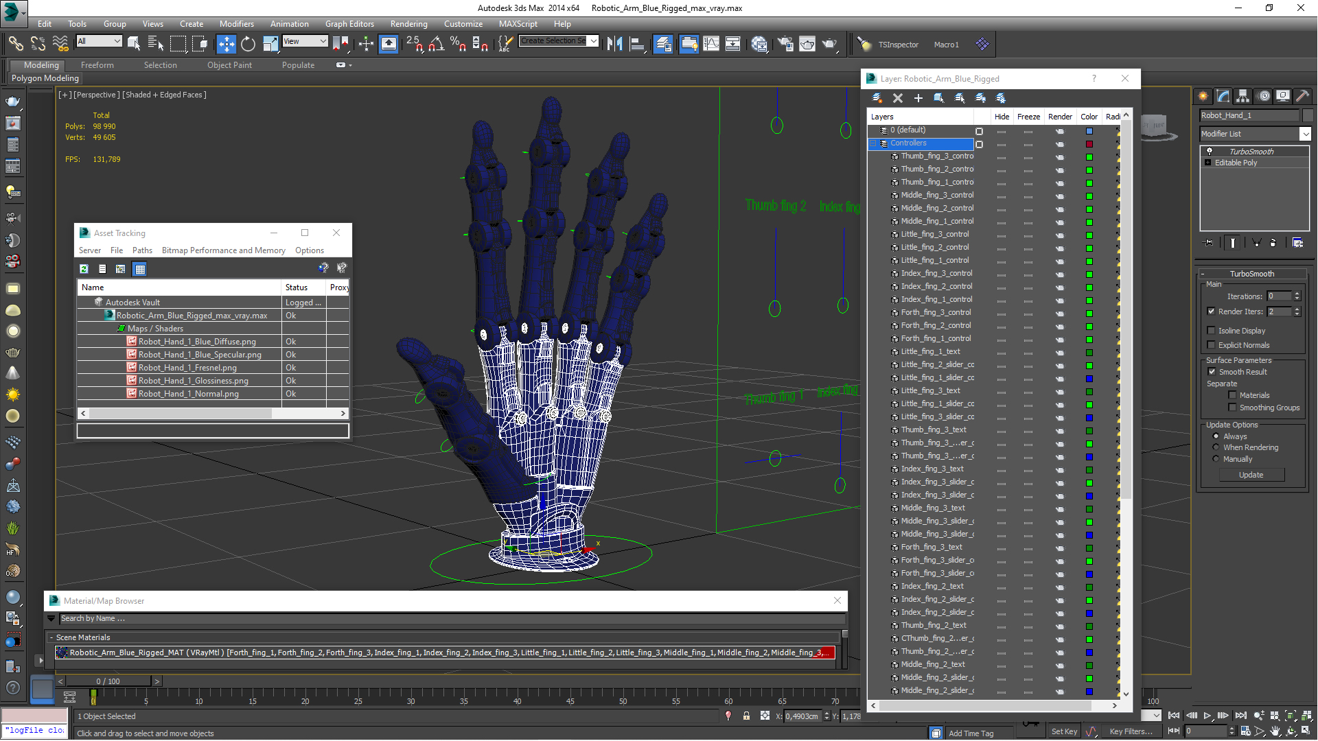 3D Robotic Arm Blue Rigged model