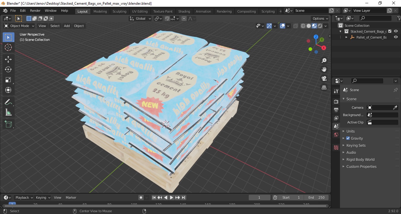 Stacked Cement Bags on Pallet 3D model