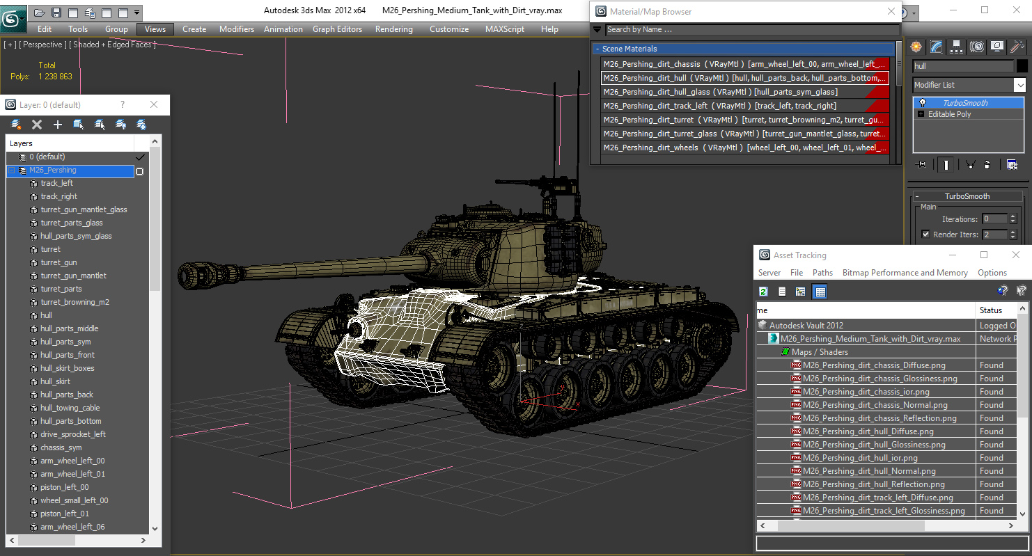 M26 Pershing Medium Tank with Dirt 3D model