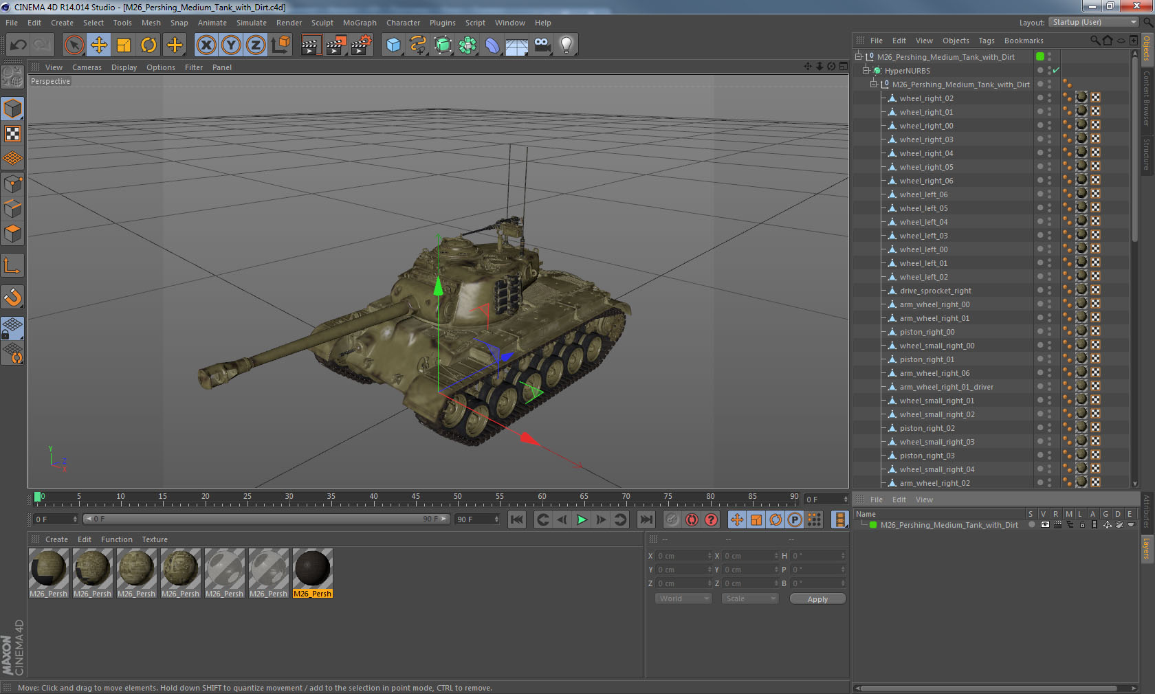 M26 Pershing Medium Tank with Dirt 3D model