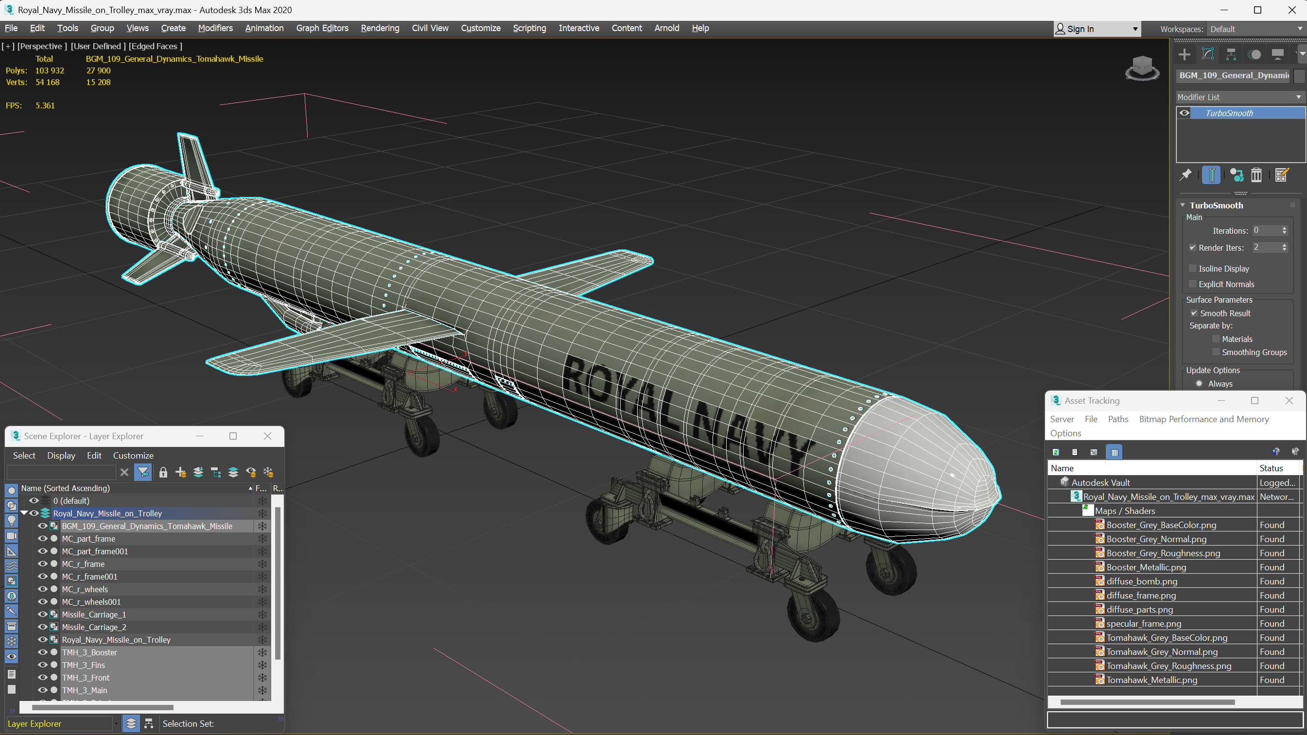 Royal Navy Missile on Trolley 3D model