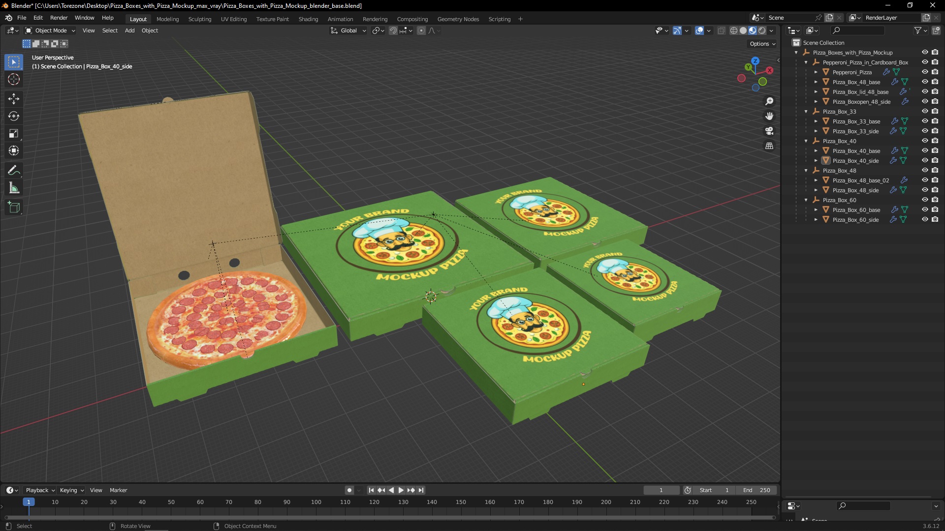 Pizza Boxes with Pizza Mockup 3D model