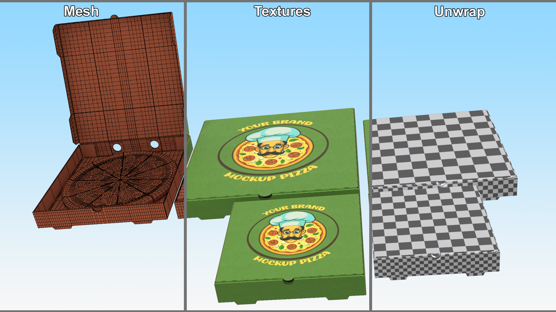 Pizza Boxes with Pizza Mockup 3D model