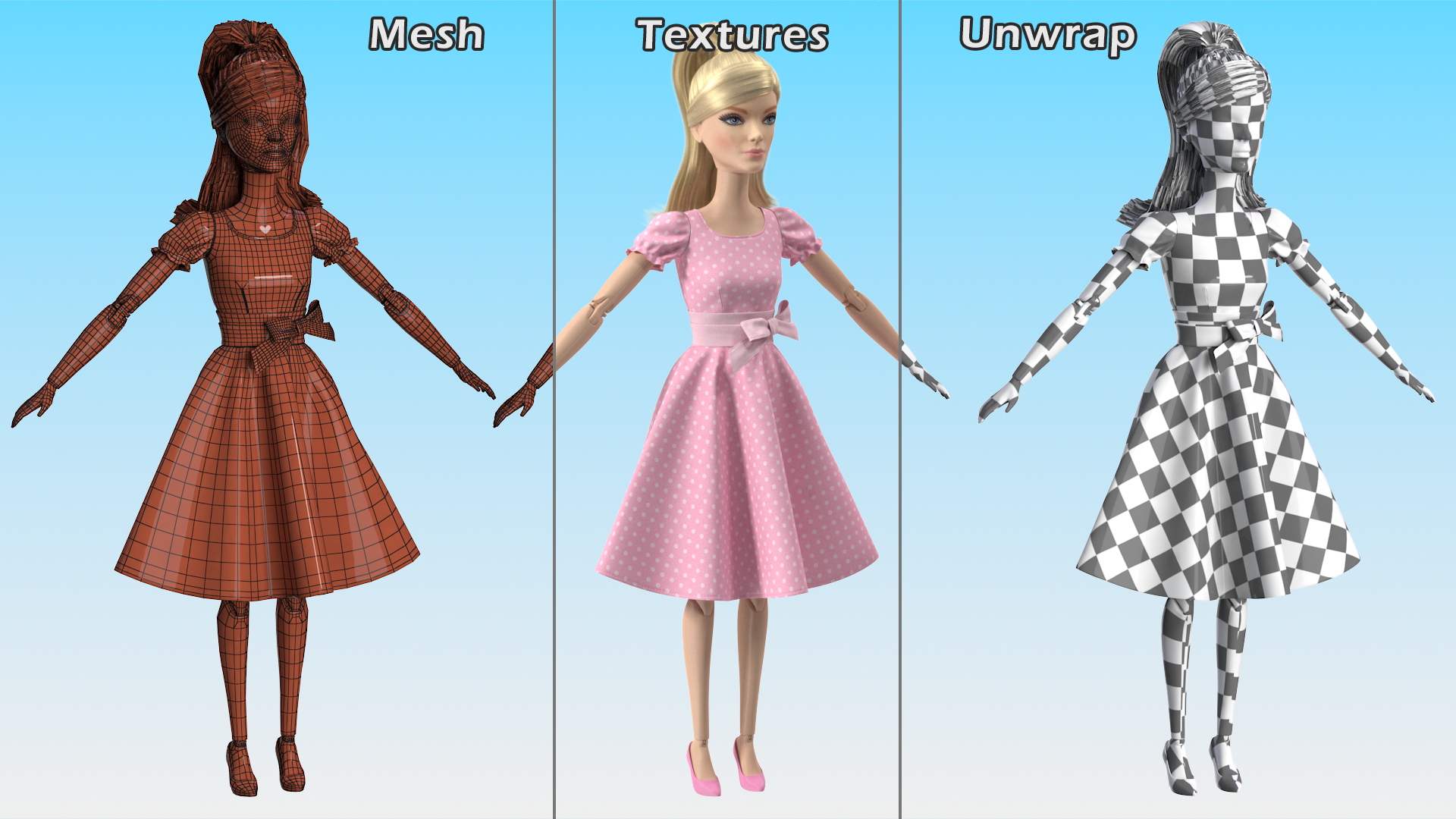 Barbie Doll in Pink Dress T-pose 3D