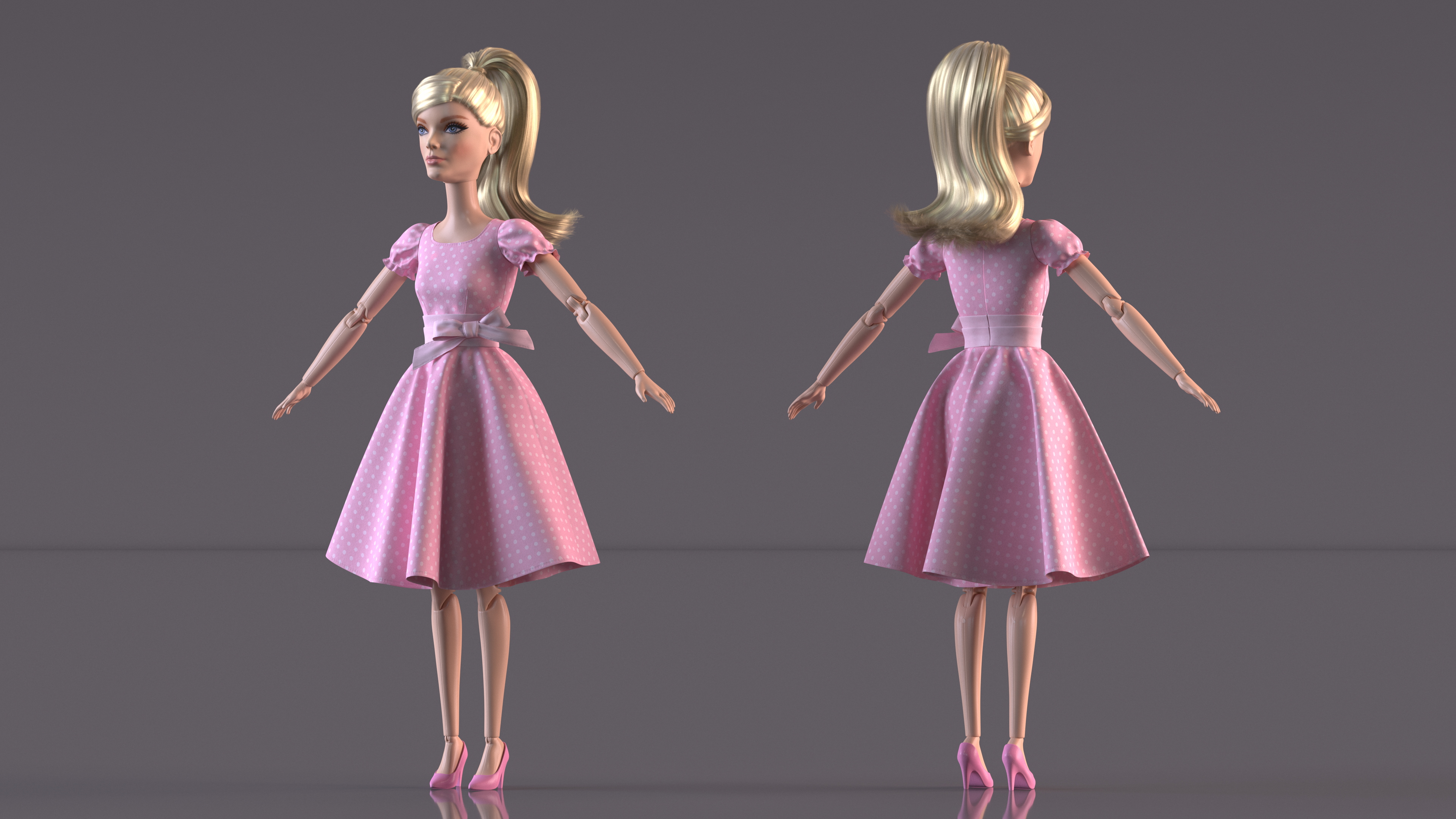 Barbie Doll in Pink Dress T-pose 3D