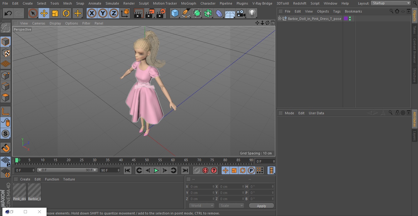 Barbie Doll in Pink Dress T-pose 3D