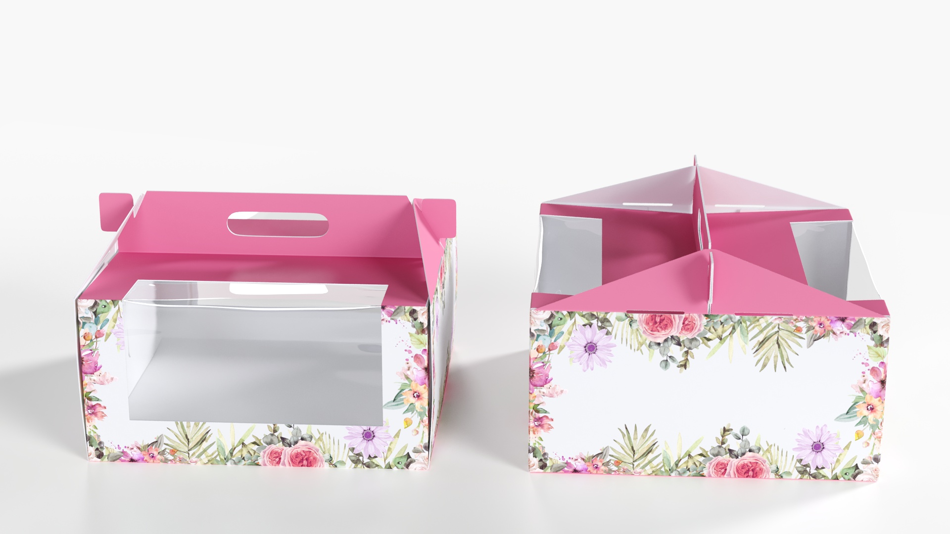 W Packaging Cake Box Pink with Window 3D