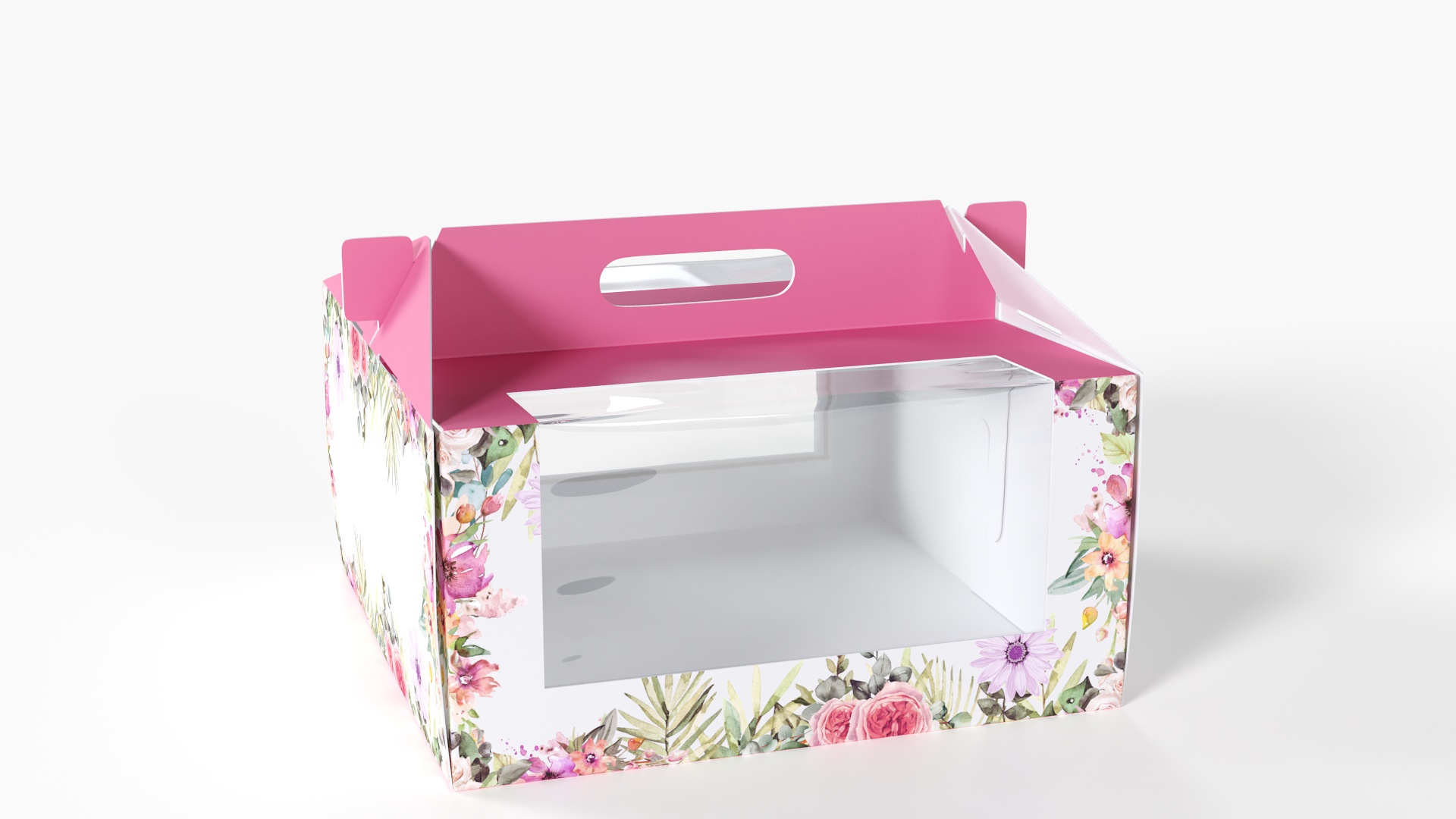 W Packaging Cake Box Pink with Window 3D