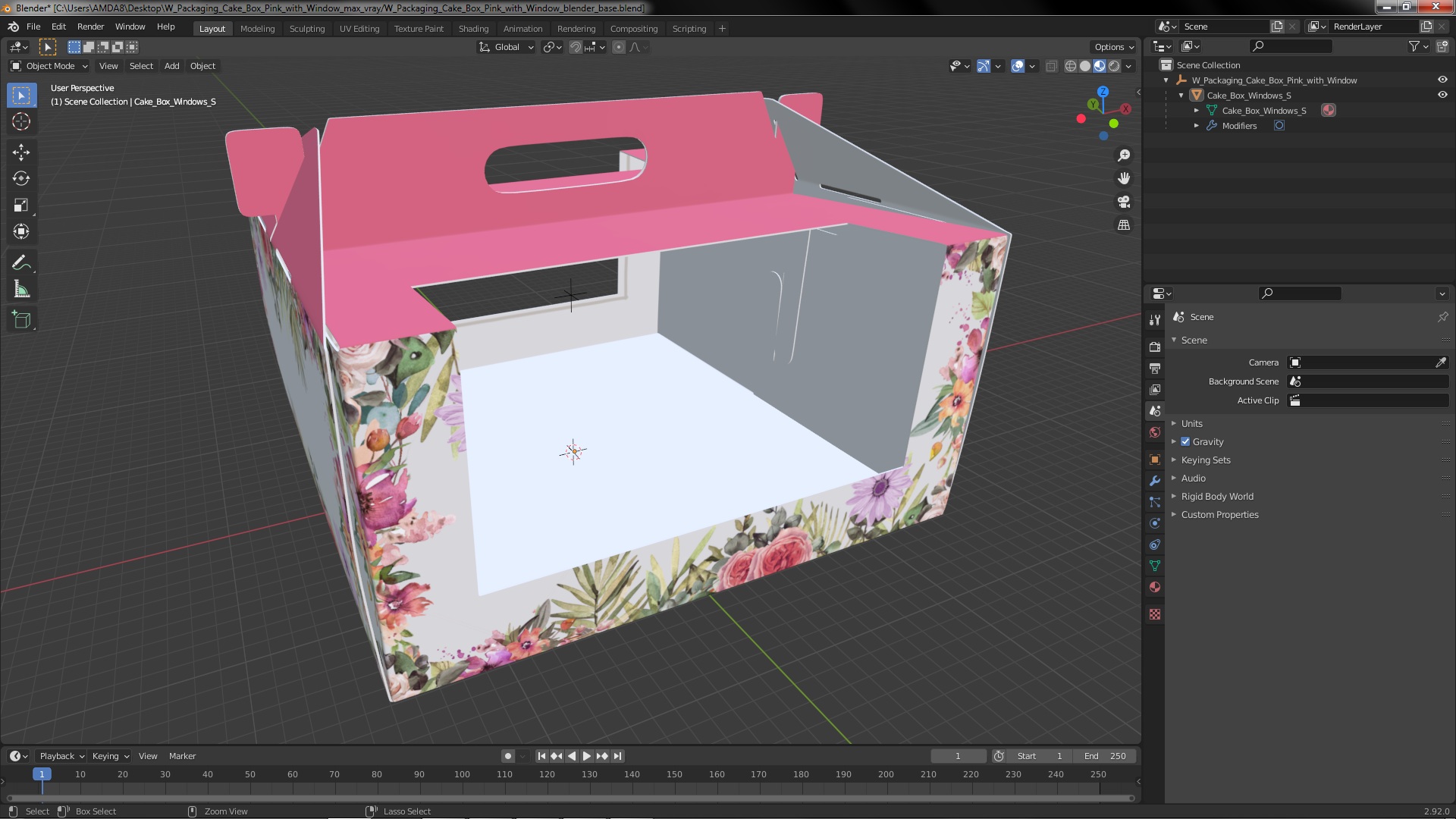 W Packaging Cake Box Pink with Window 3D