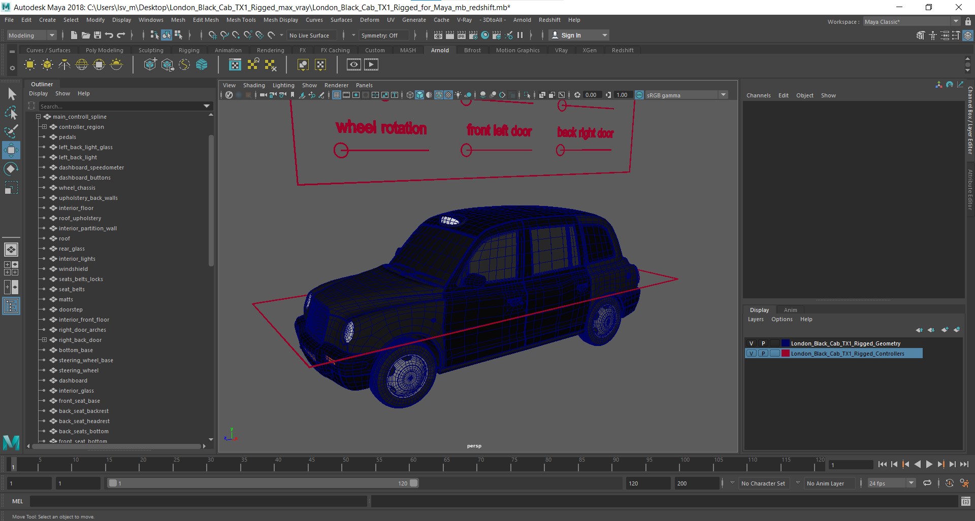 3D London Black Cab TX1 Rigged for Maya