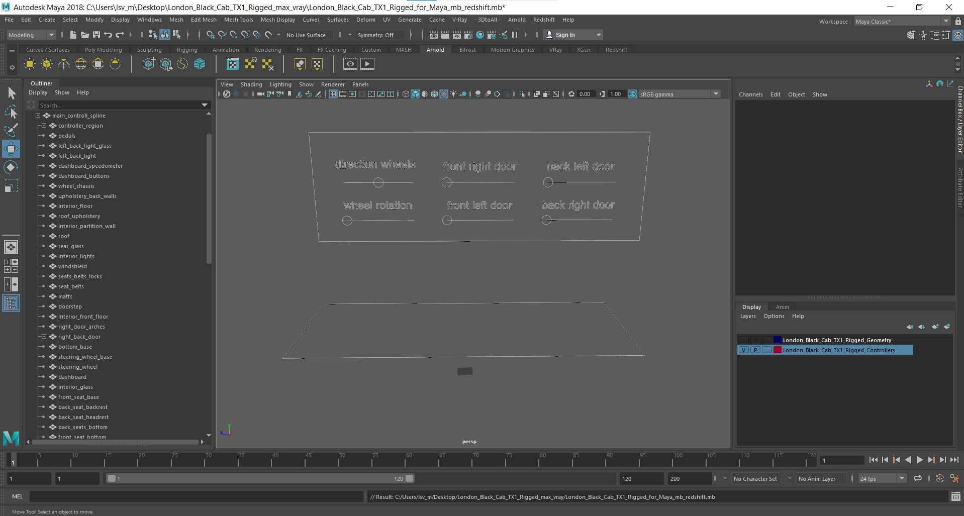 3D London Black Cab TX1 Rigged for Maya