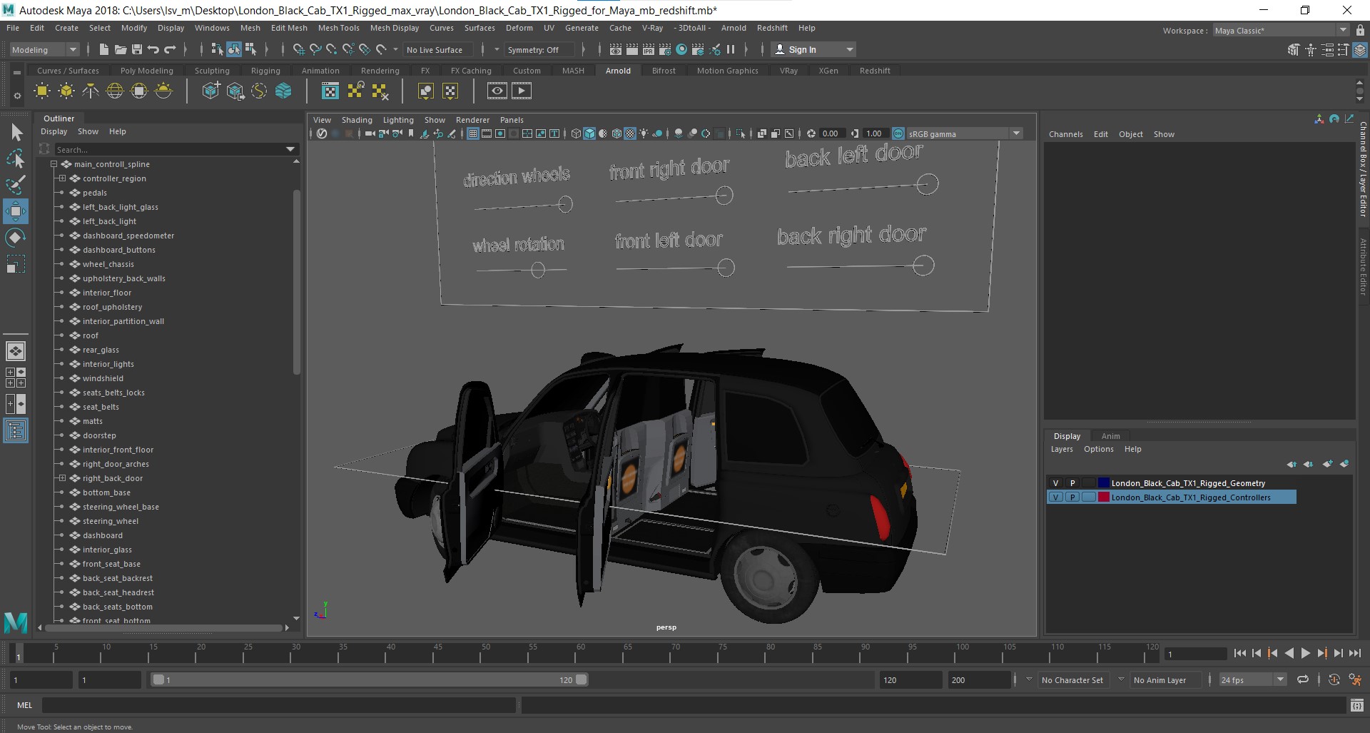 3D London Black Cab TX1 Rigged for Maya