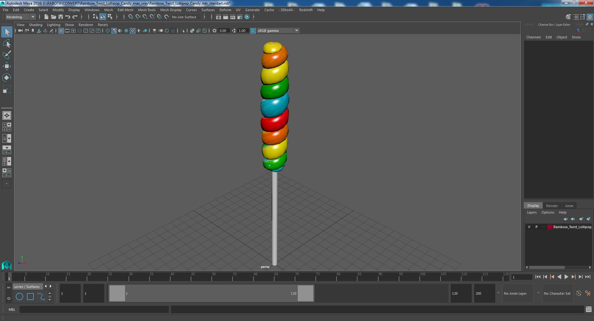 3D Rainbow Twist Lollipop Candy model