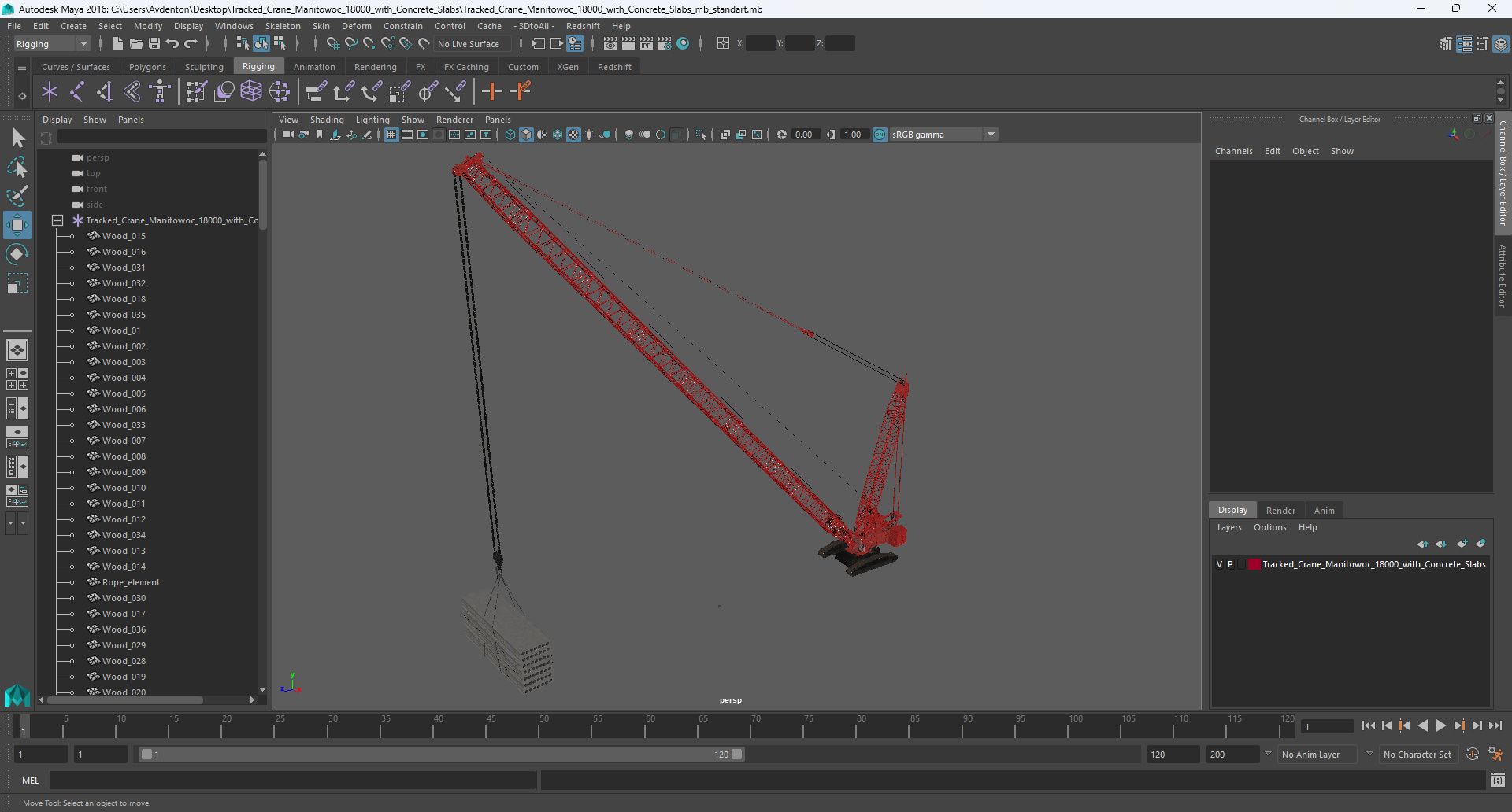 Tracked Crane Manitowoc 18000 with Concrete Slabs 3D model