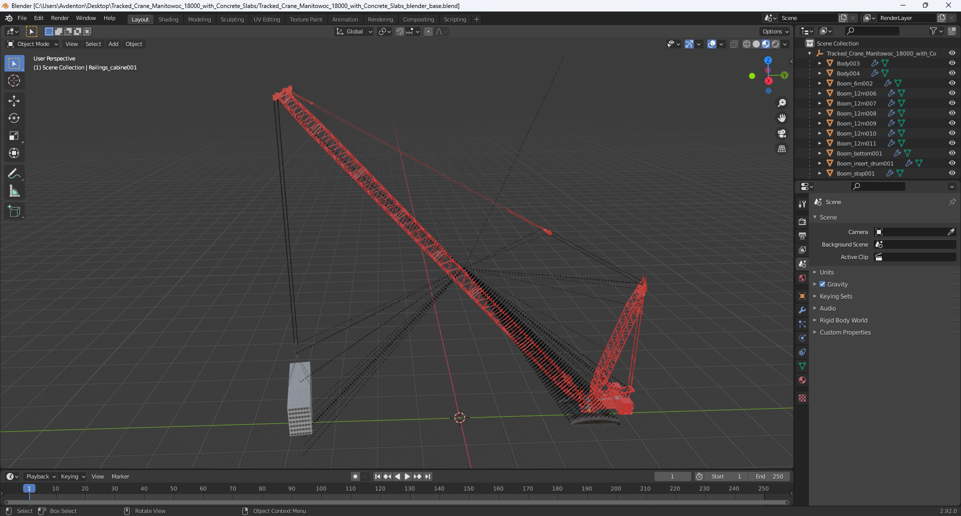 Tracked Crane Manitowoc 18000 with Concrete Slabs 3D model