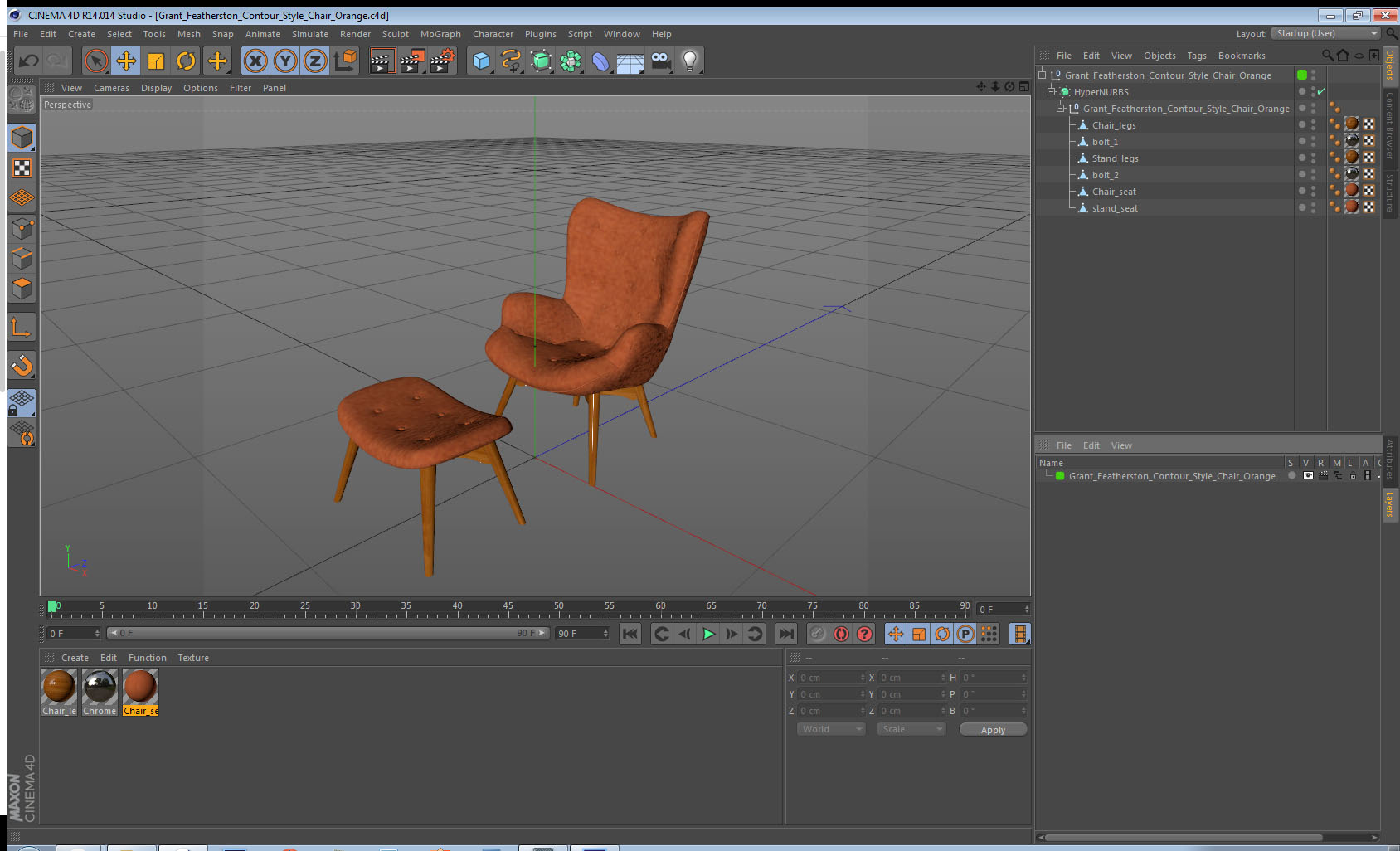 Grant Featherston Contour Style Chair Orange 3D model