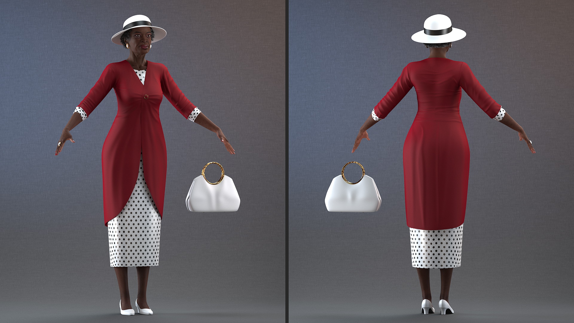 3D model Afro American Elderly Woman Formal Wear Rigged for Cinema 4D