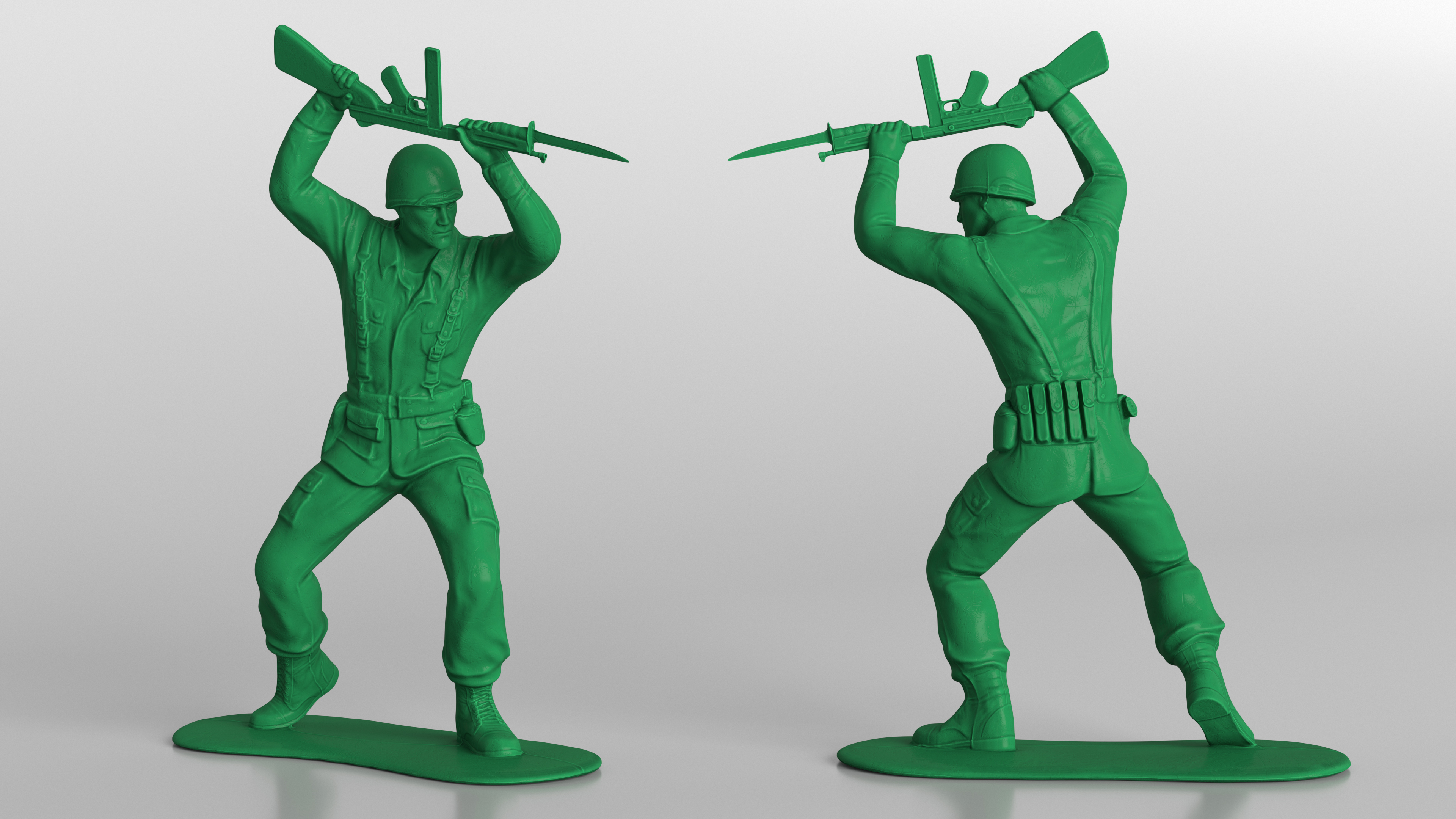 3D Green Plastic Toy Soldier with Rifle and Bayonet model