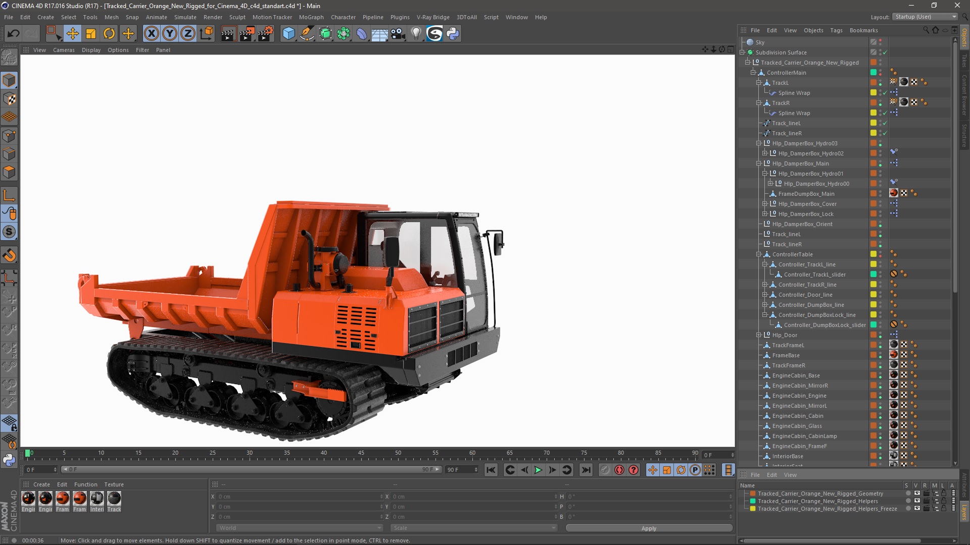 Tracked Carrier Orange New Rigged for Cinema 4D 3D