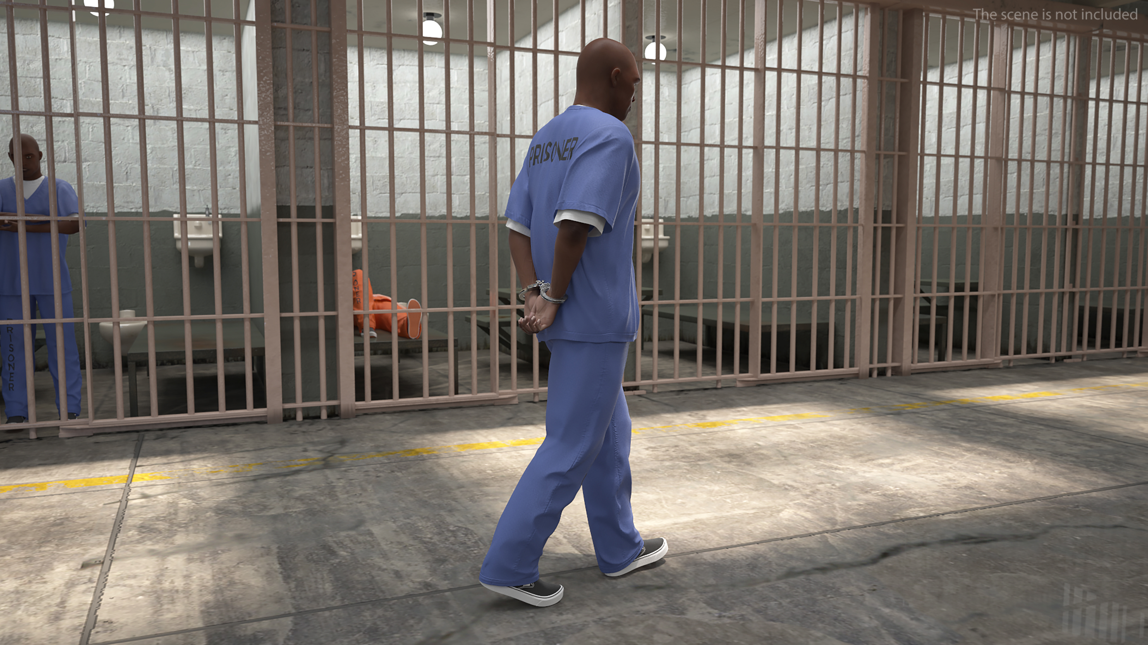 3D Black Prisoner Wearing Blue Clothes in Handcuffs model