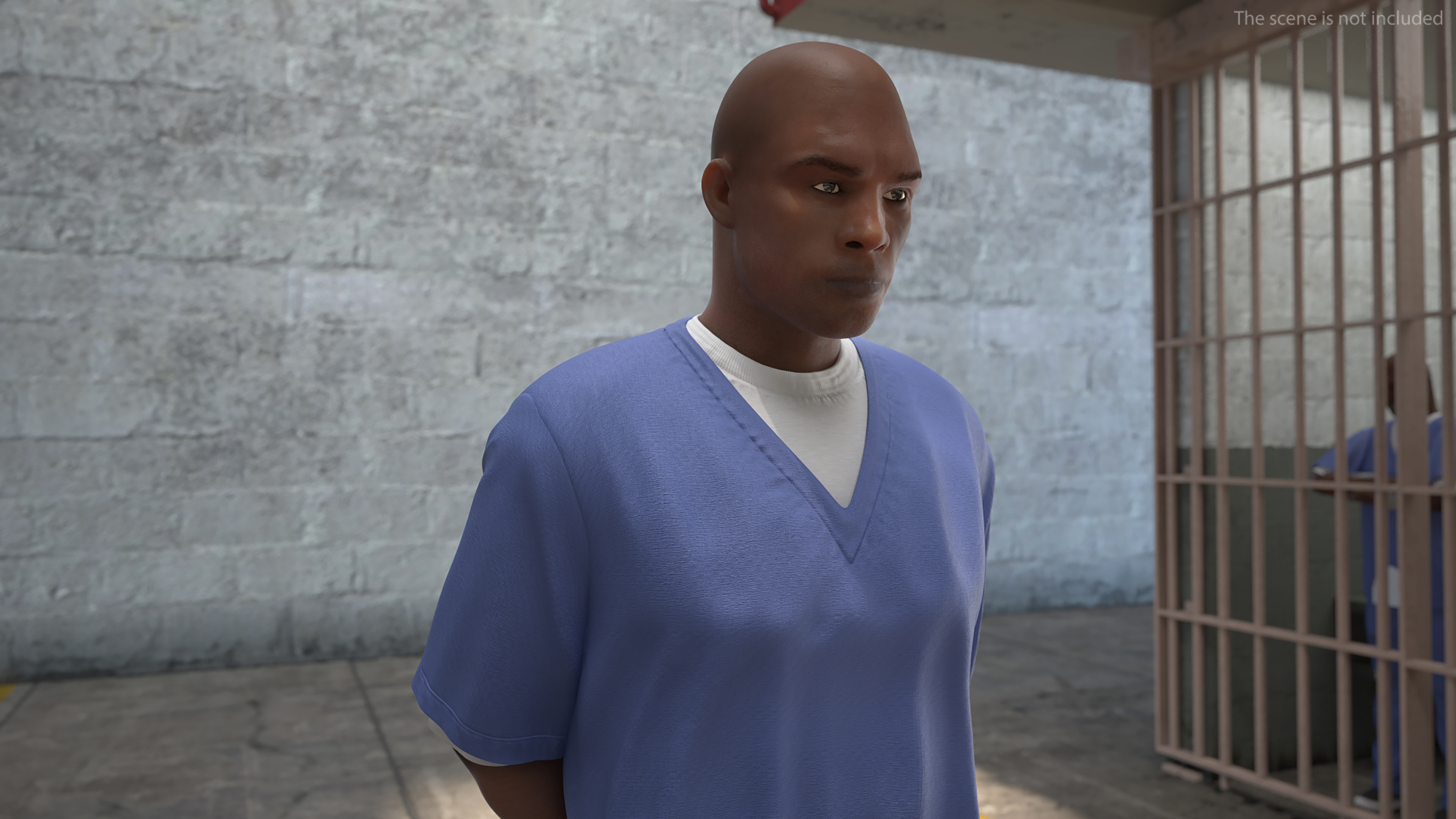 3D Black Prisoner Wearing Blue Clothes in Handcuffs model